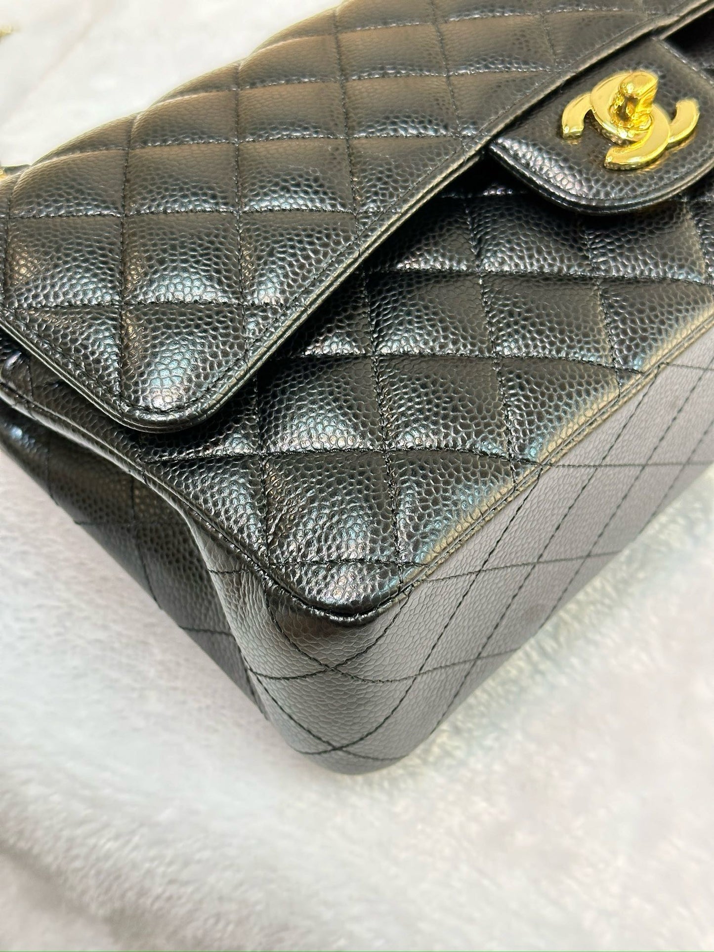 Chanel Medium Quilted Caviar Classic Double Flap Bag Black GHW 3014 holo card