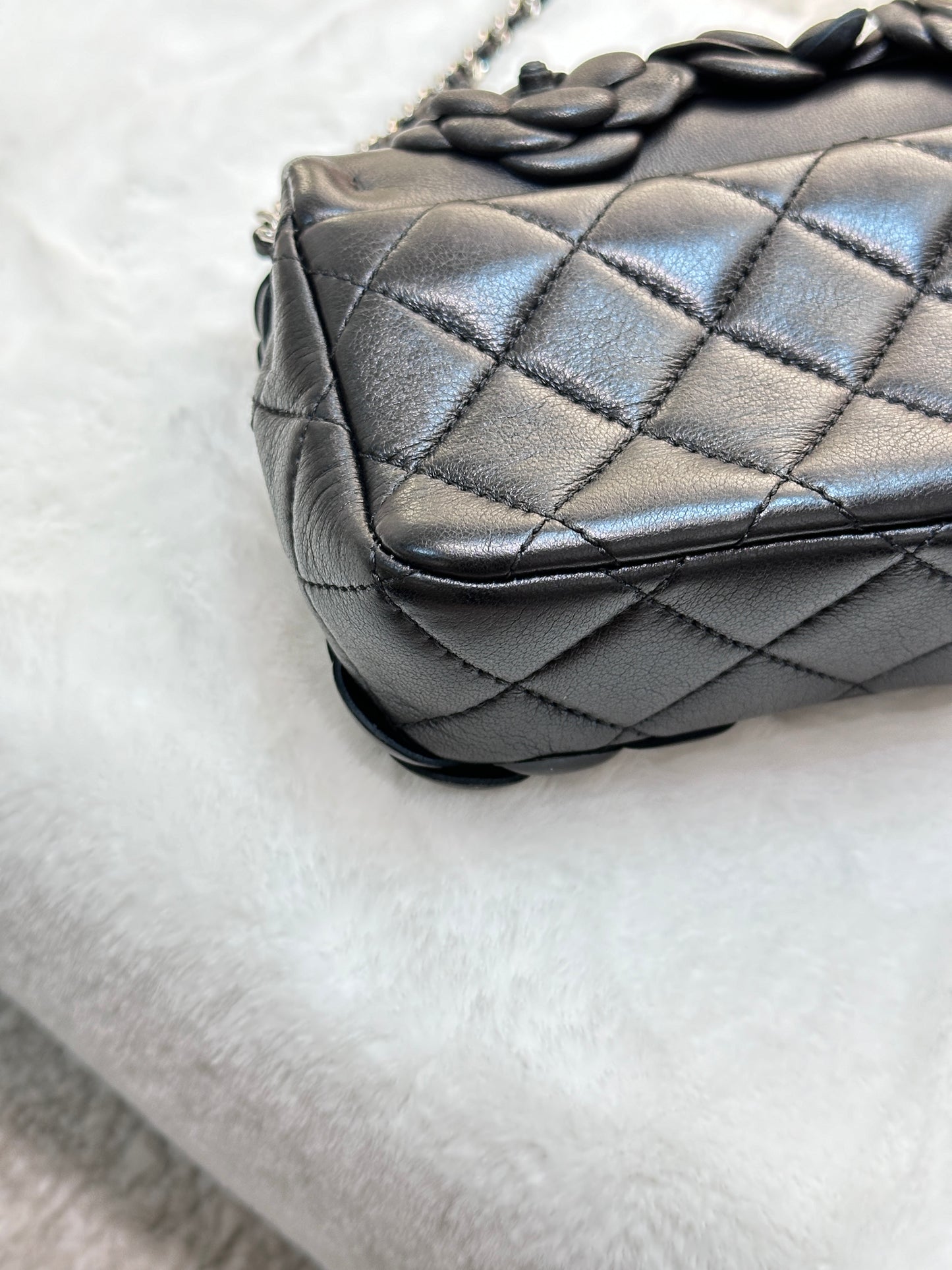 Chanel Limited Edition Black Camellia Mini Flap Bag.