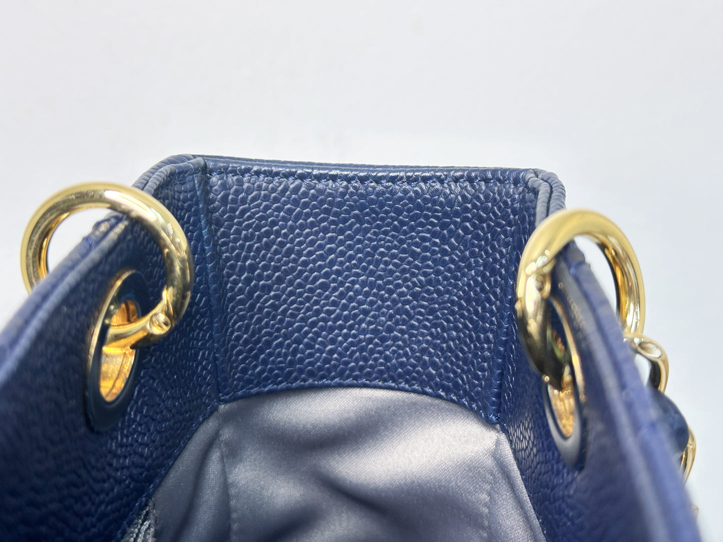 Chanel Caviar Quilted Petit Shopping Tote PST Navy Blue 1898 holo card