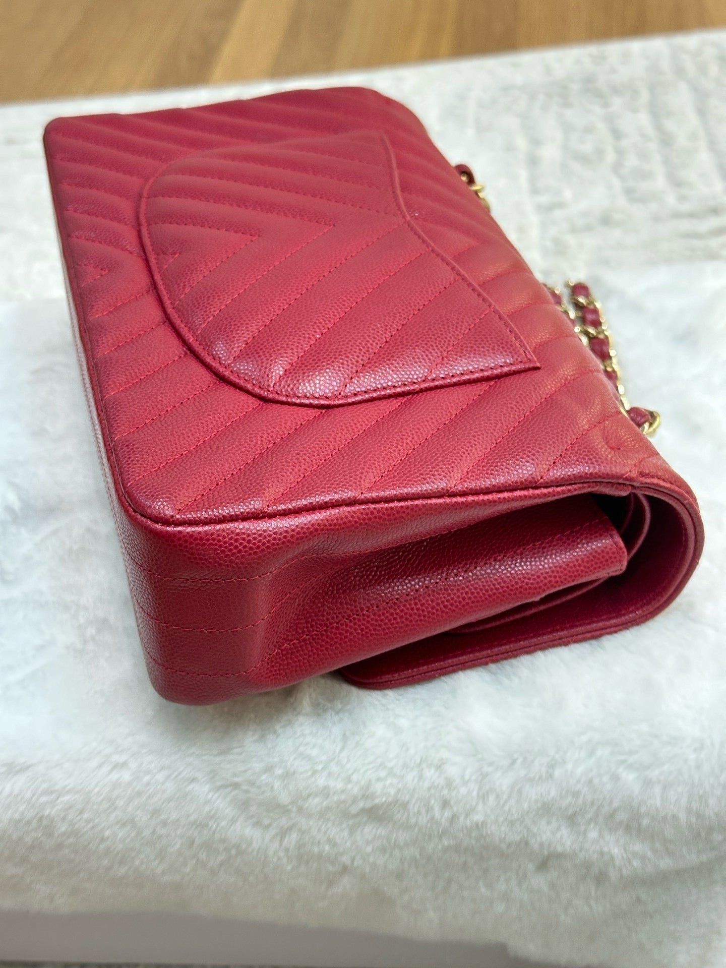 Chanel Medium Chevron Caviar Double Flap Red GHW