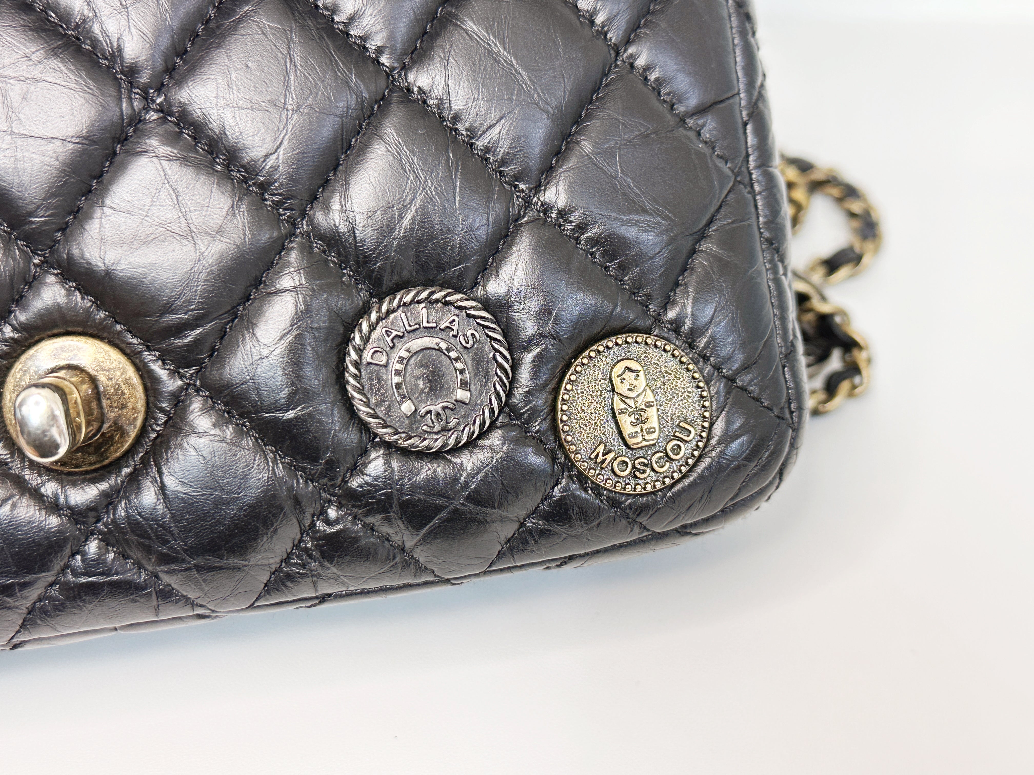 Chanel Mini Limited Edition Aged Calfskin Quilted Medallion Flap Black GHW 206 holo card