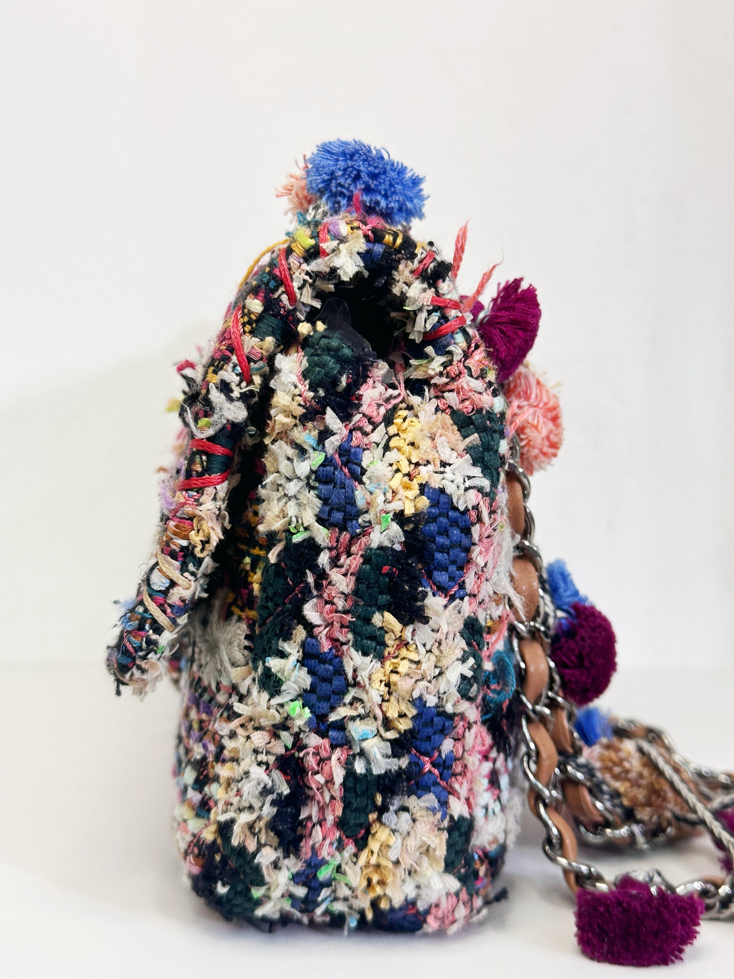 Chanel Pom Pom CC Quilted Tweed Medium Flap Bag