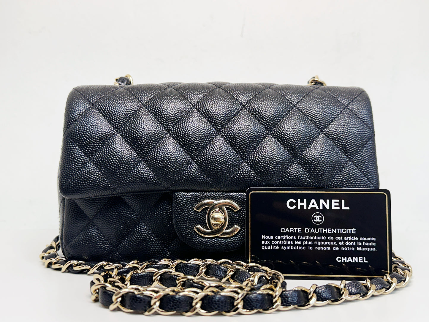 Chanel Mini Rectangular Classic Flap Black Bag 17B LGHW 2456 holo card