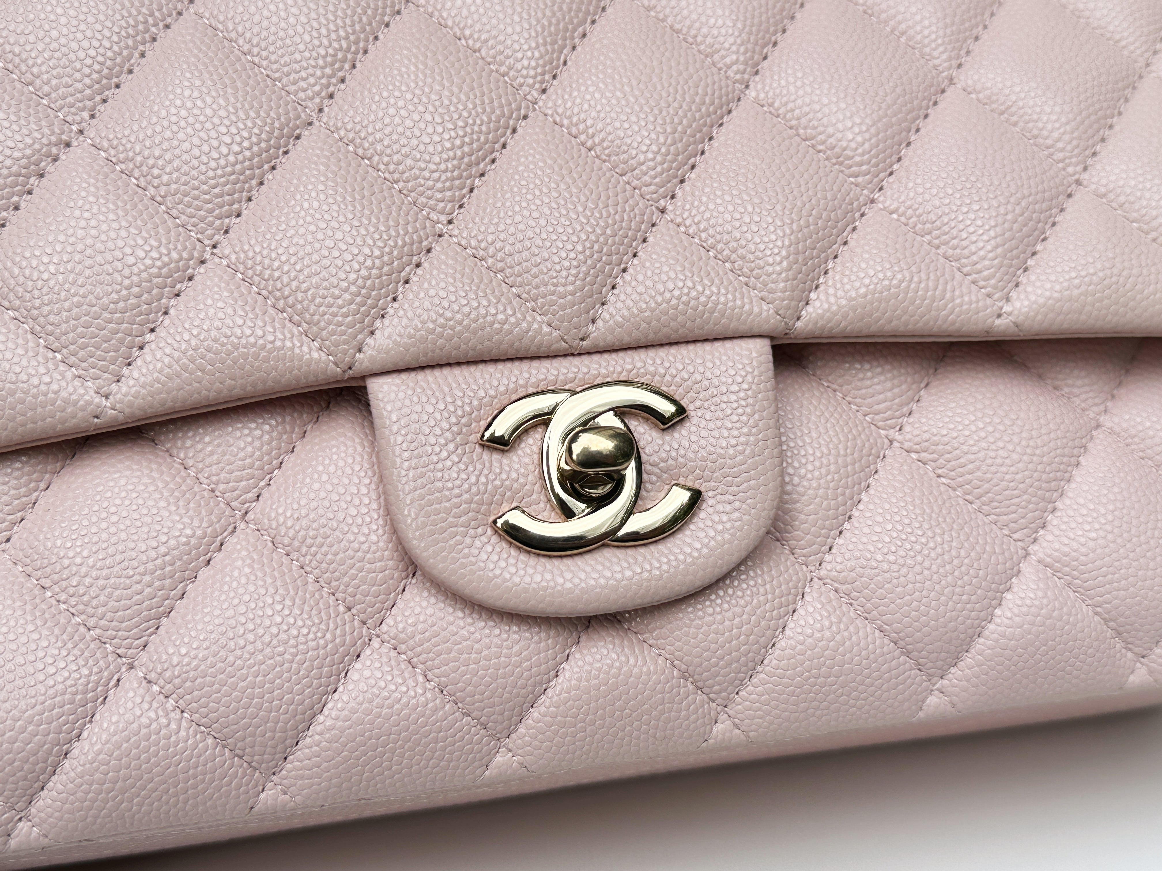 Chanel Medium Caviar Quilted Double Flap Light Pink 21ＣOutside