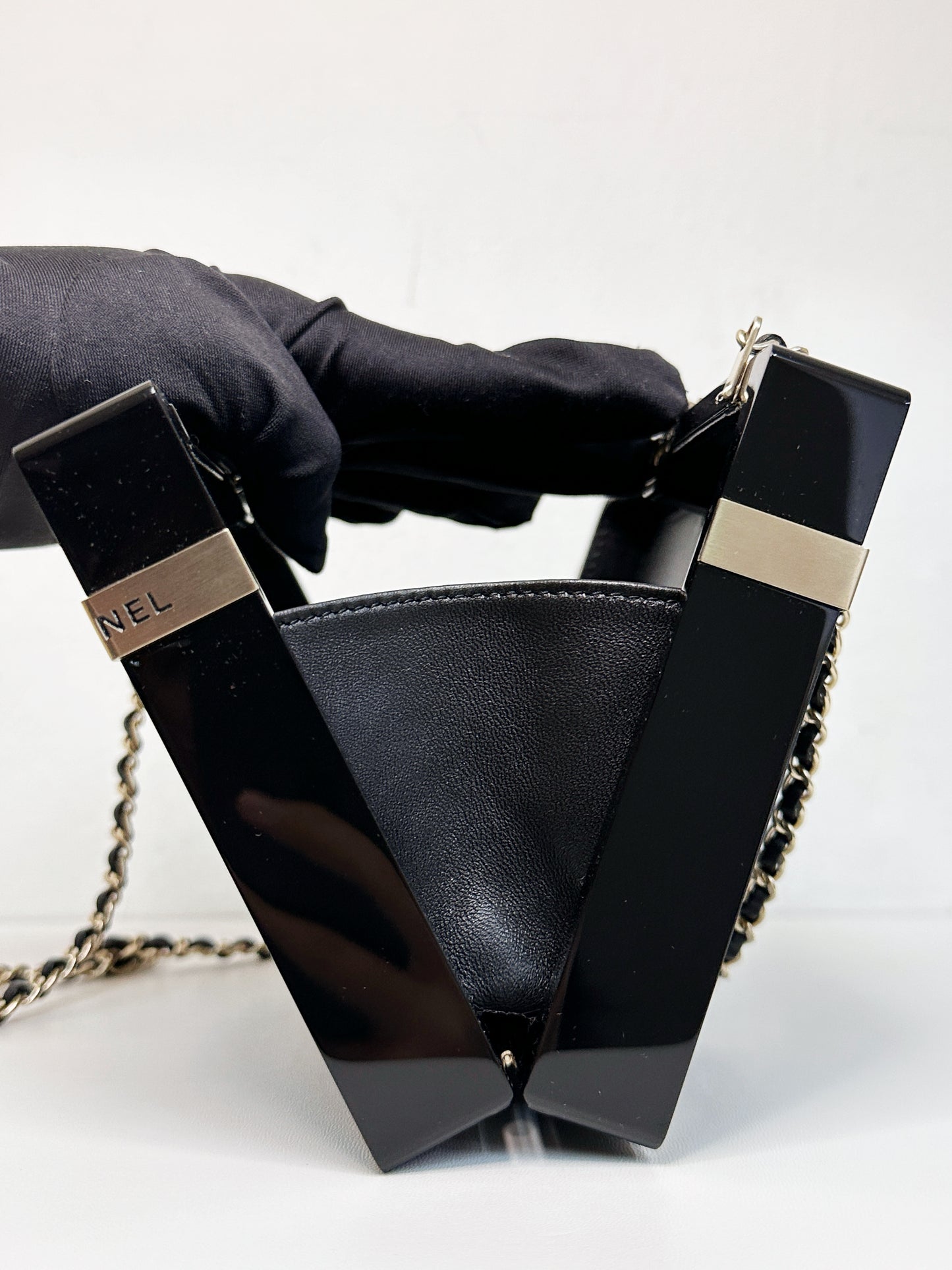 Chanel Plexiglass Gift Box Clutch Black 2327 holo card