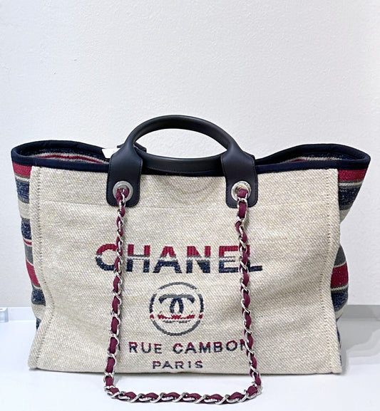 Chanel Deauville Tote Canvas with Striped Detail Medium