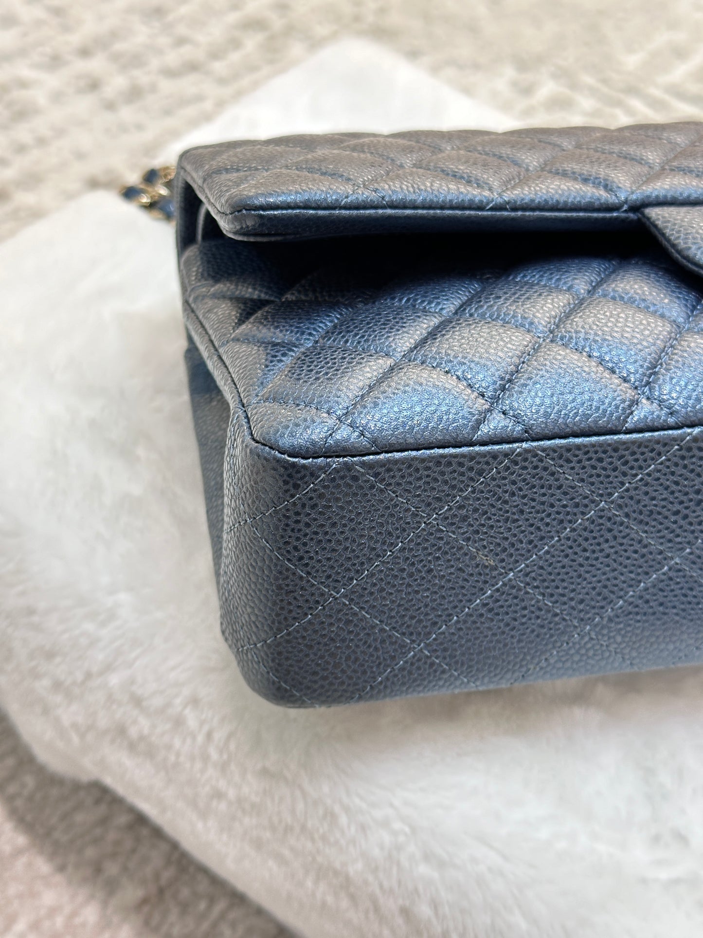 Chanel Quilted Medium Double Flap Blue Caviar 18S GHW