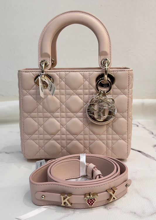 DIOR Lambskin Cannage Small Lucky Badges My Lady Dior Pink