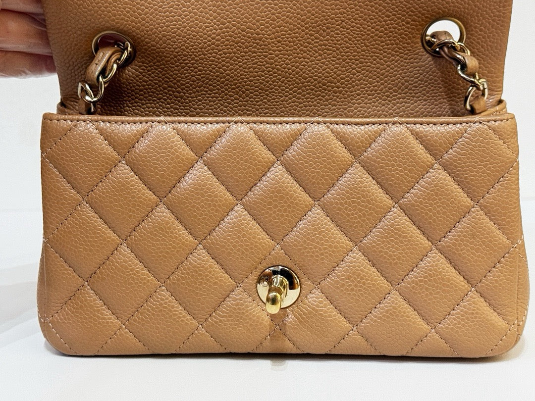 Chanel Classic Mini Rectangular Caviar Dark Beige Bag GHW 2598 holo