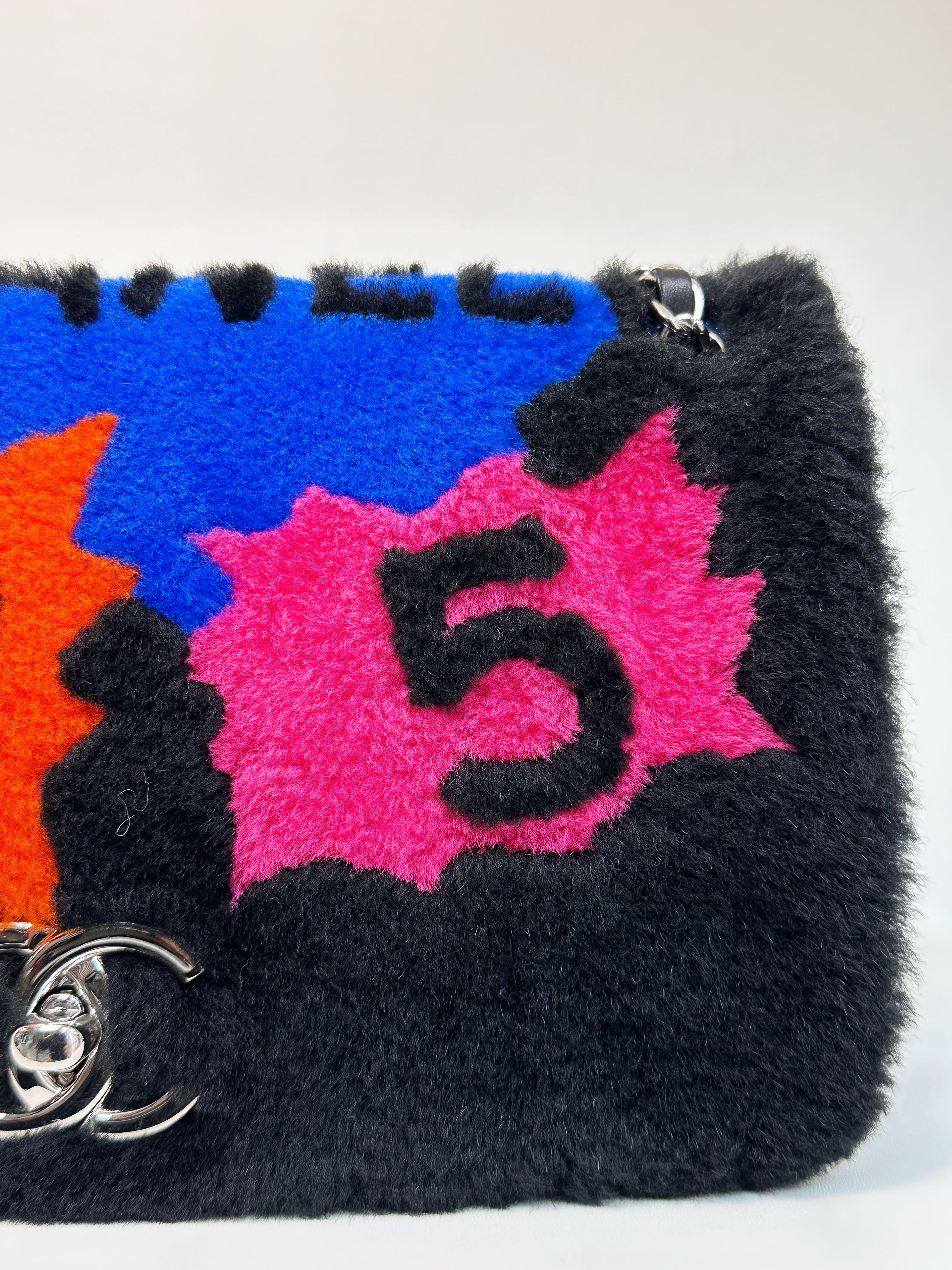 Chanel Medium Classic Flap Pop Art No. 5 Caption Comic Lambskin Black Multicolor Bag 2012 holo card
