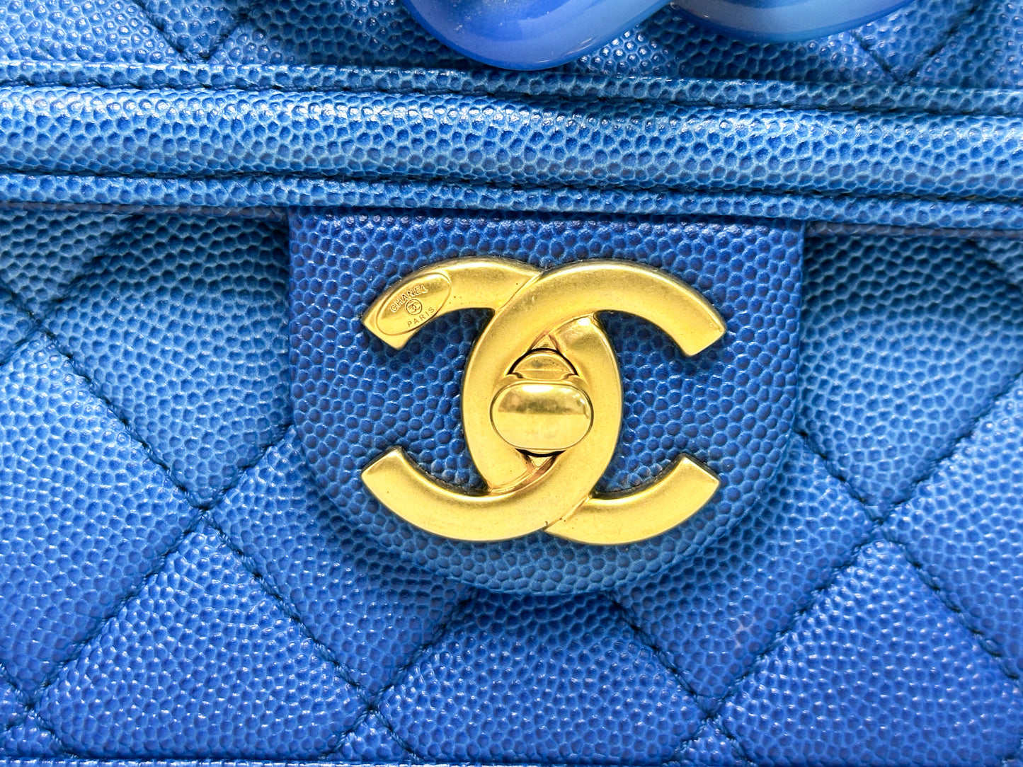 CHANEL Caviar Quilted Small Sunset On The Sea Flap Blue 2721 holo card