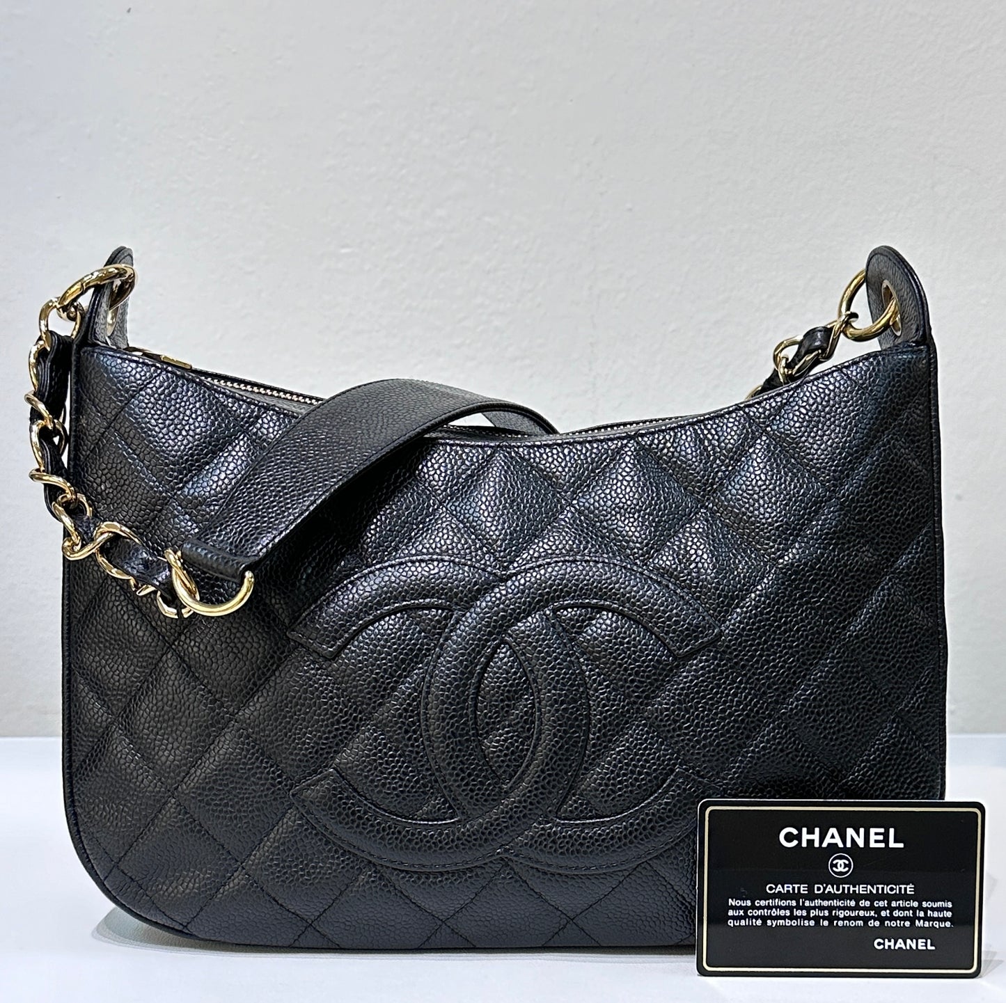 Chanel Medium Caviar Quilted Pochette Shoulder Bag Black GHW