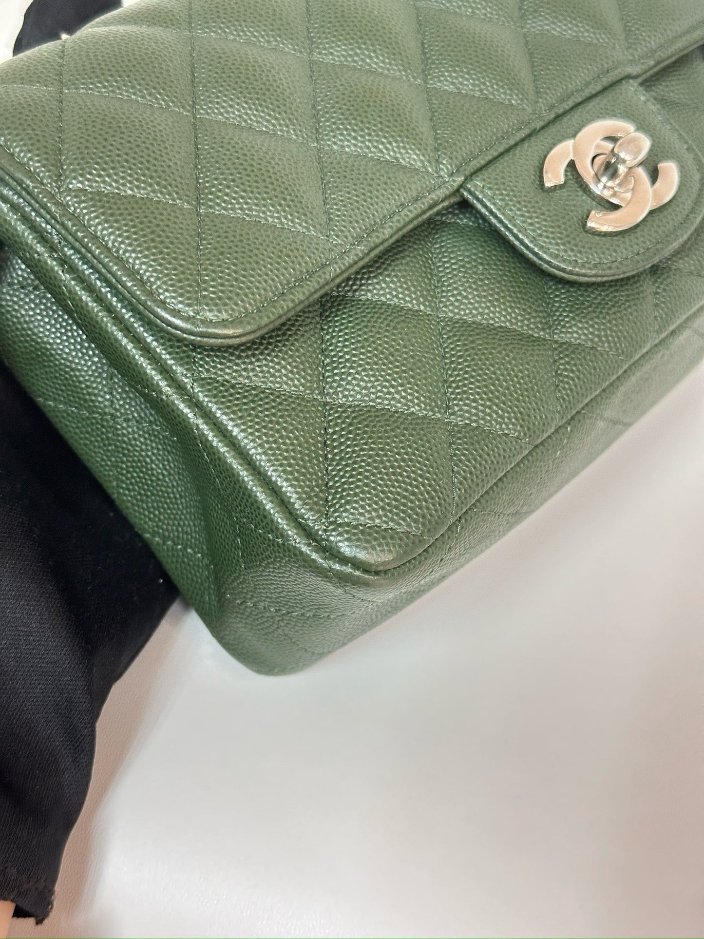 Chanel Caviar Quilted Mini Rectangular Flap Green 2507 holo card