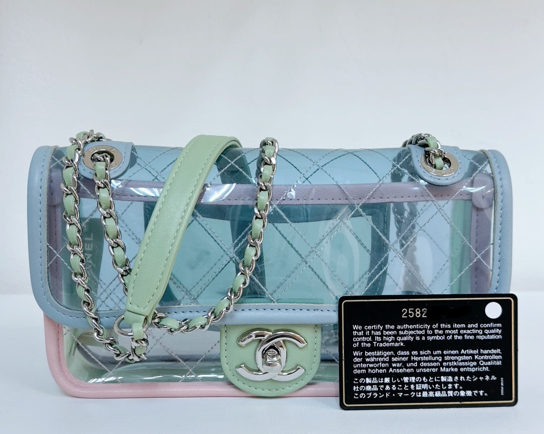 Chanel Mini Coco Splash PVC Flap Bag Blue/Green/Pink SHW 2582 holo card