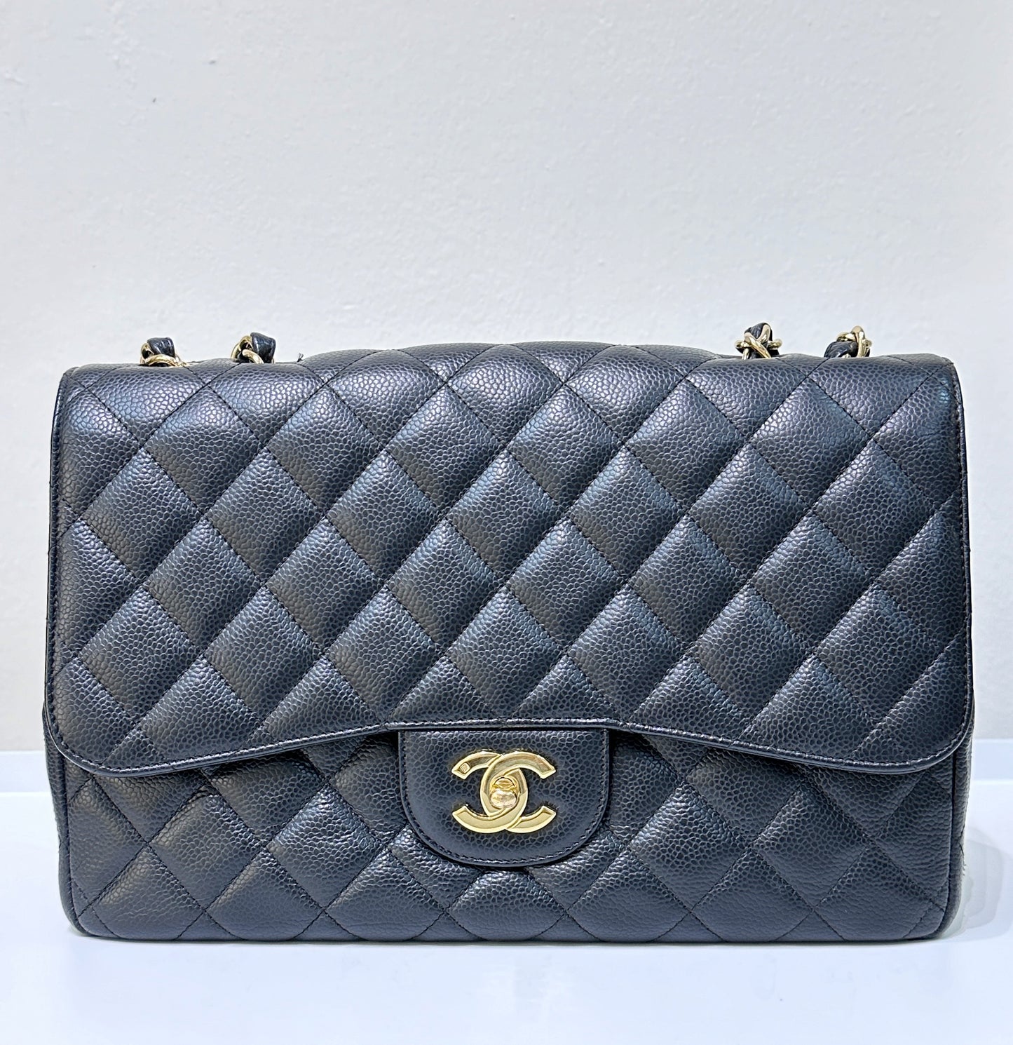 Chanel Vintage Jumbo Single Flap in Black Caviar with 24K Gold Hardware