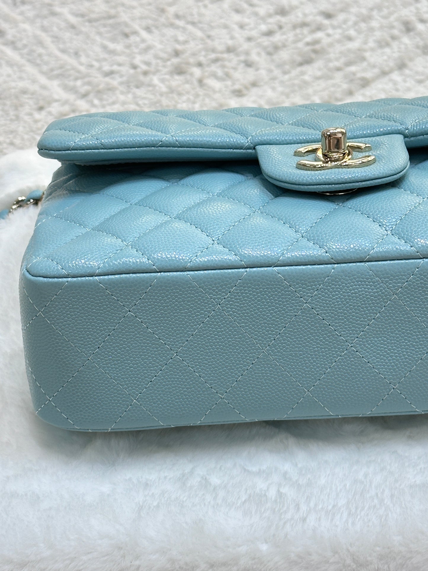 Chanel Small Classic Caviar Double Flap Tiffany Blue 20C GHW