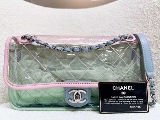Chanel Coco Splash PVC Medium Flap Bag Pink/Green/Blue 254 holo card