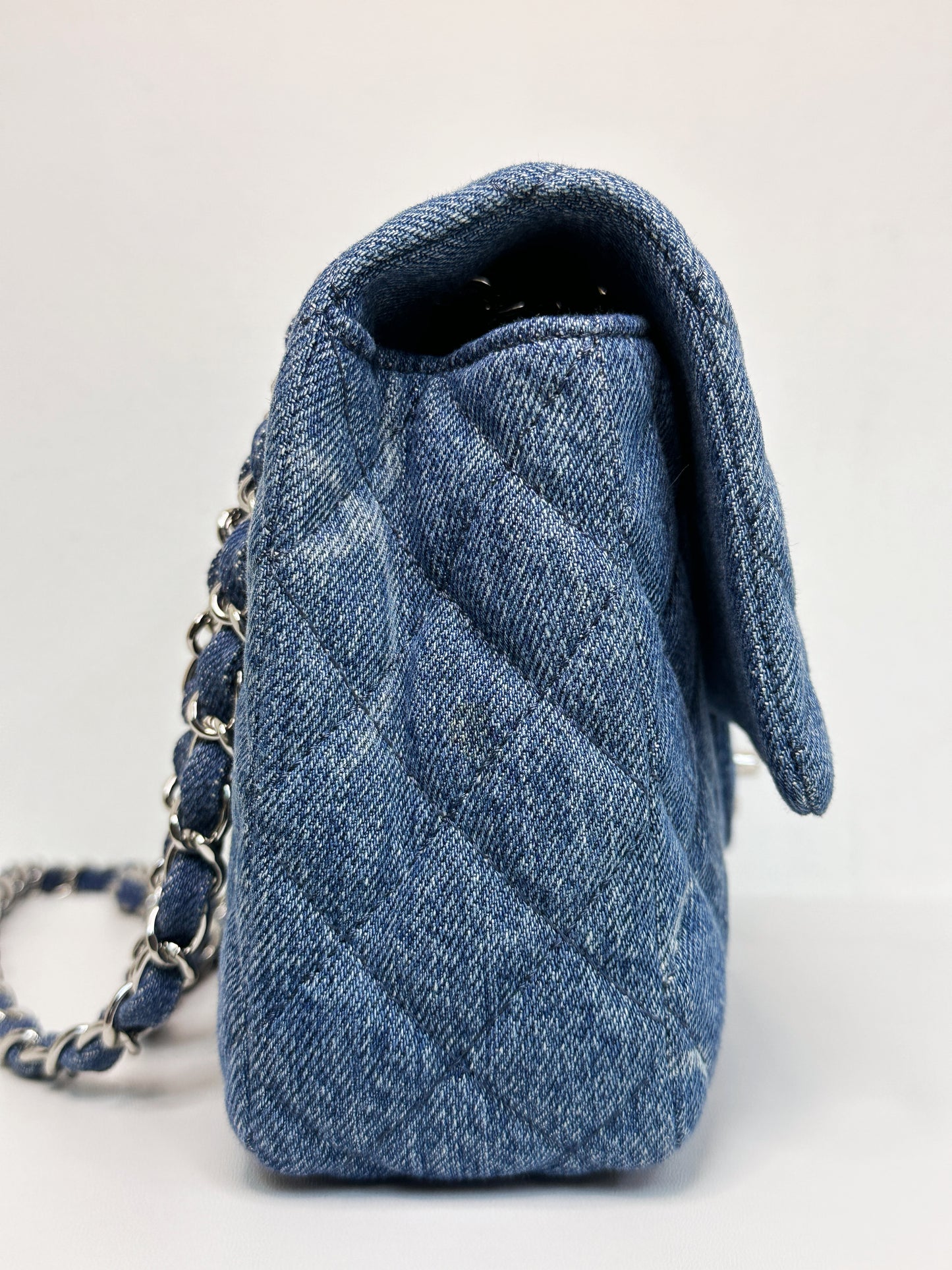 Chanel 20B Medium Blue Denim Quilted CC Single Flap SHW 3045 holo card