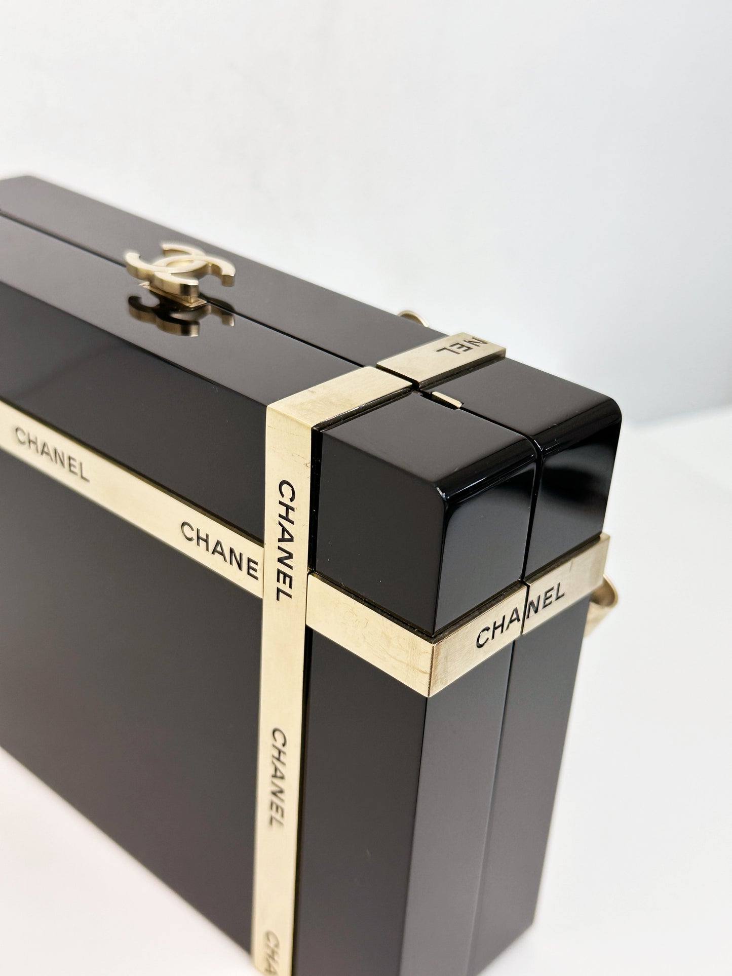 Chanel Plexiglass Gift Box Clutch Black 2327 holo card