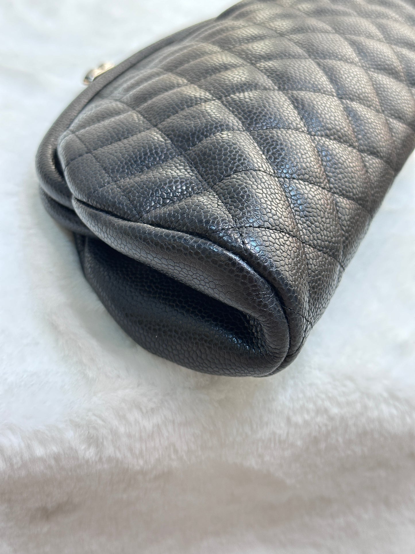 Chanel Quilted Timeless Kisslock Clutch Black Caviar SHW