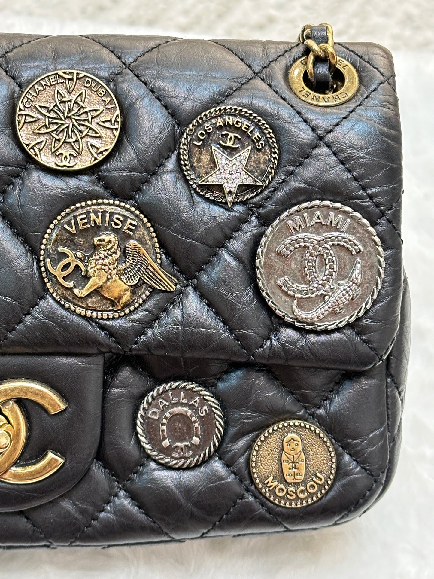 Chanel Mini Limited Edition Aged Calfskin Quilted Medallion Flap Black GHW