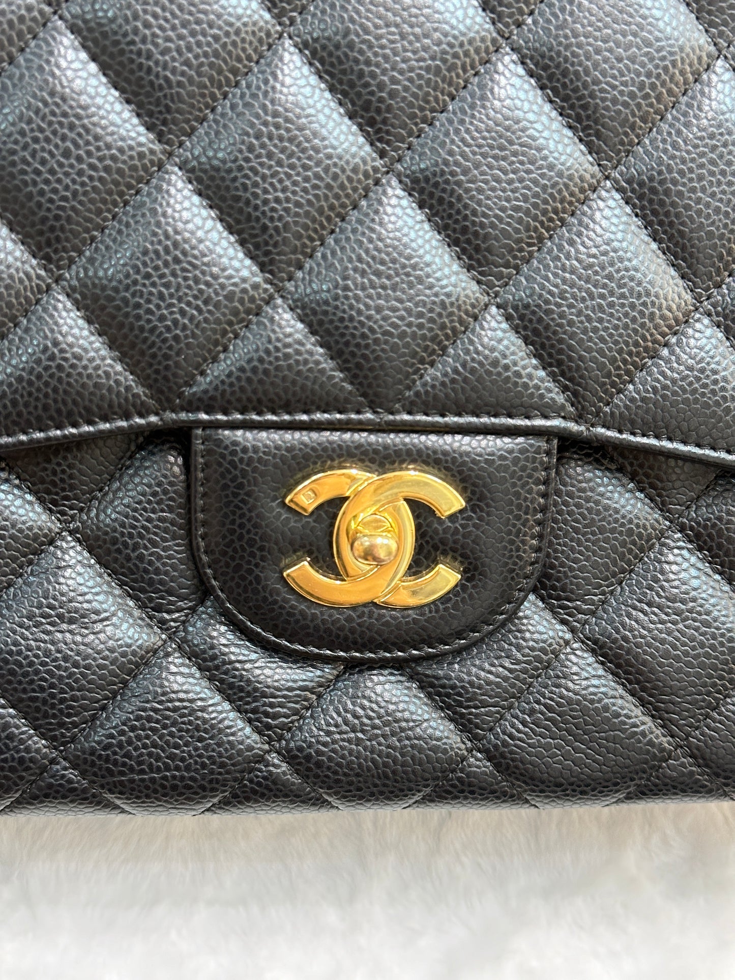 Chanel Vintage Jumbo Single Flap in Black Caviar with 24K Gold Hardware