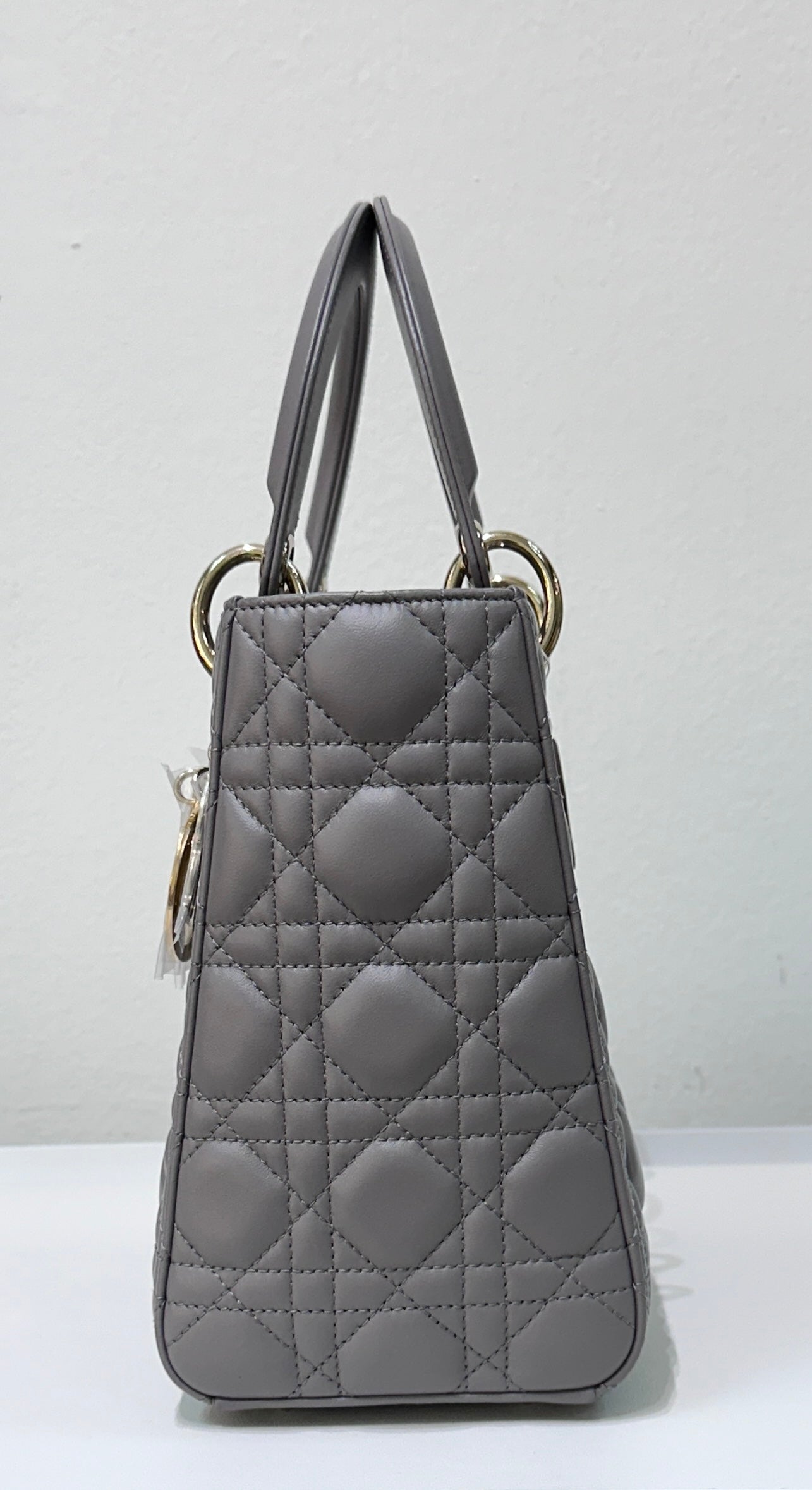 Christian Dior Medium Cannage Quilted Lambskin Leather Lady Dior Bag Grey