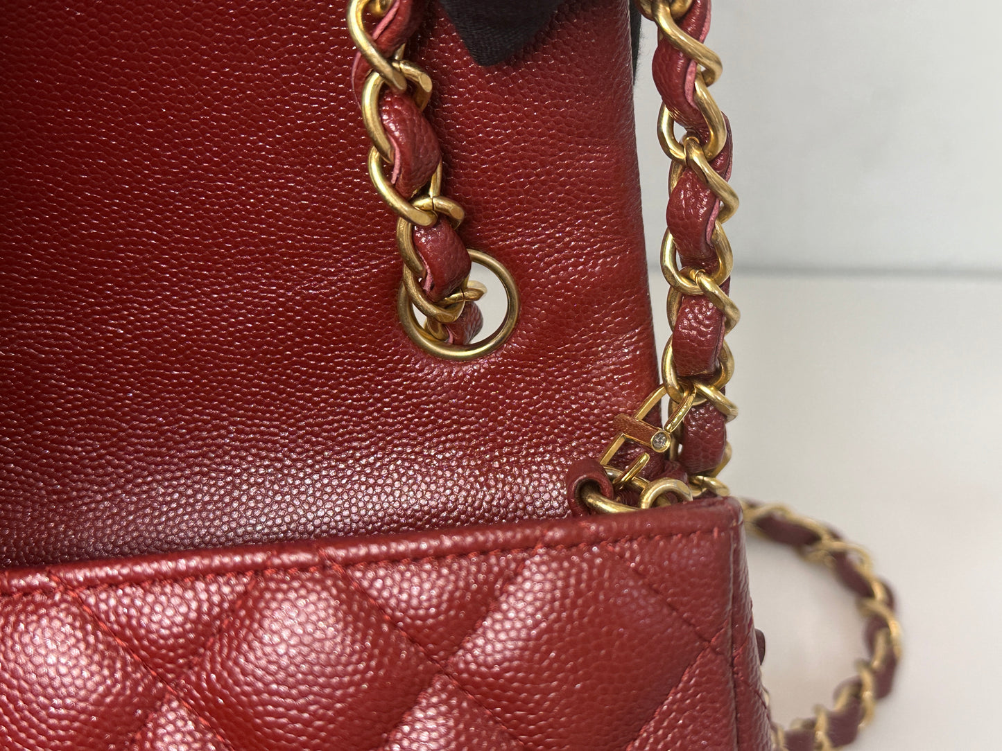 Chanel Classic Quilted Mini Rectangular Flap Iridescent Burgundy Caviar Aged Gold Hardware 18C