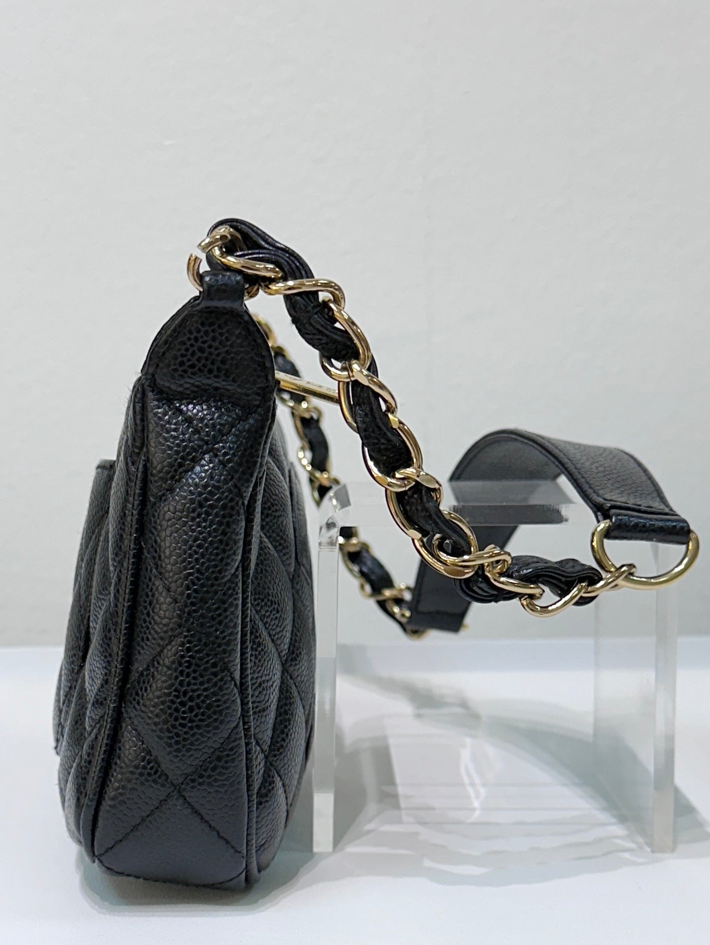 Chanel Small Caviar Quilted Pochette Shoulder Bag Black GHW