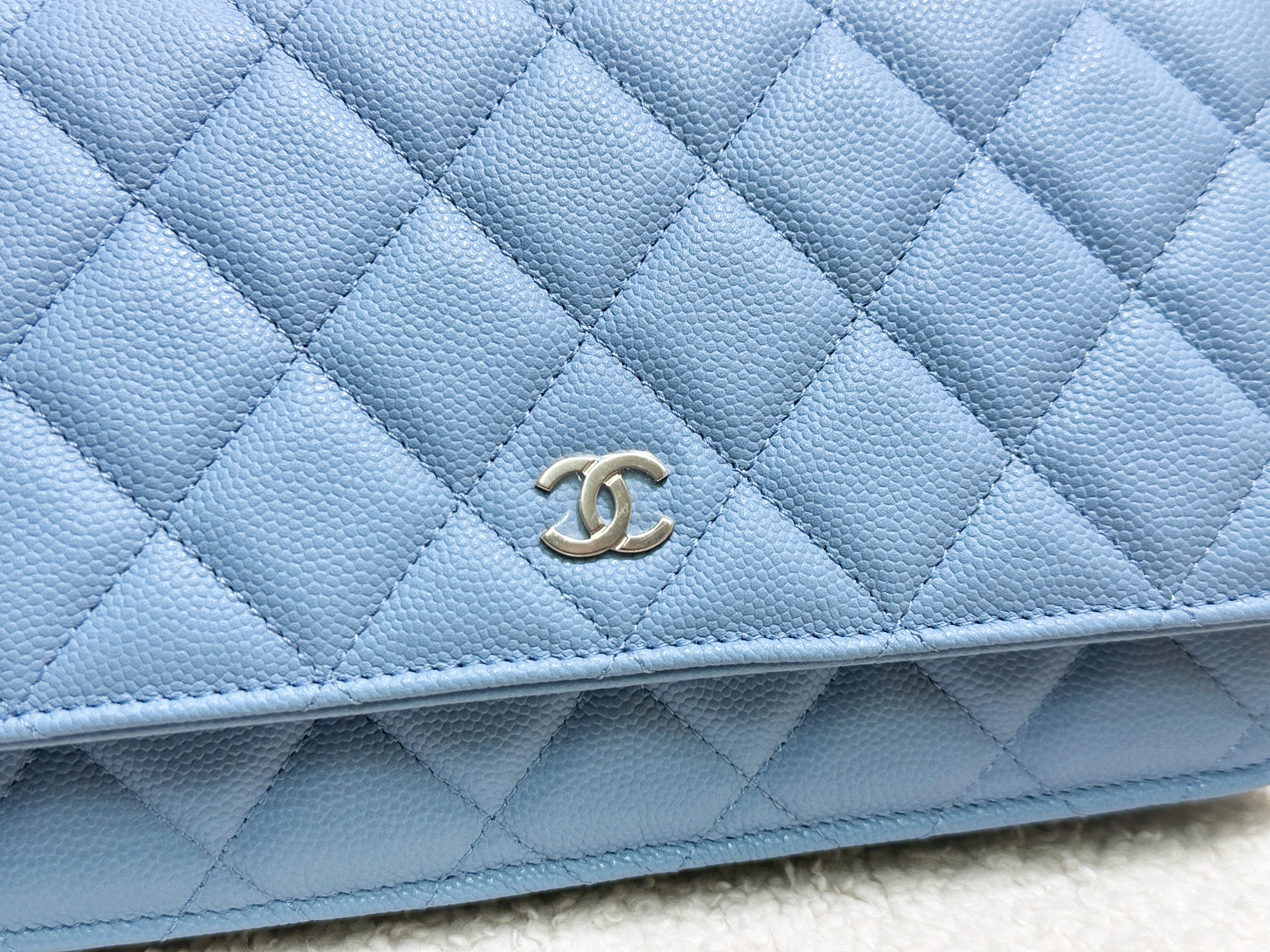 Chanel Classic Wallet on Chain Caviar Blue GHW G1L4 microchip