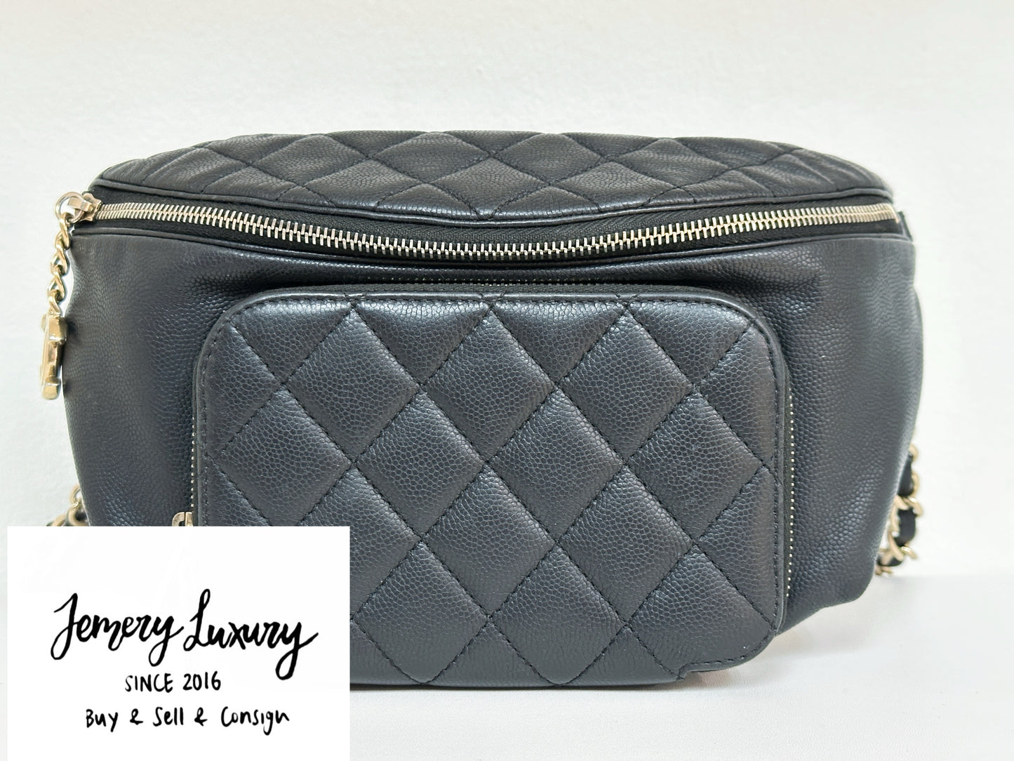 Chanel Black Quilted Caviar Leather Business Affinity Waist Belt Bag 2728 holo