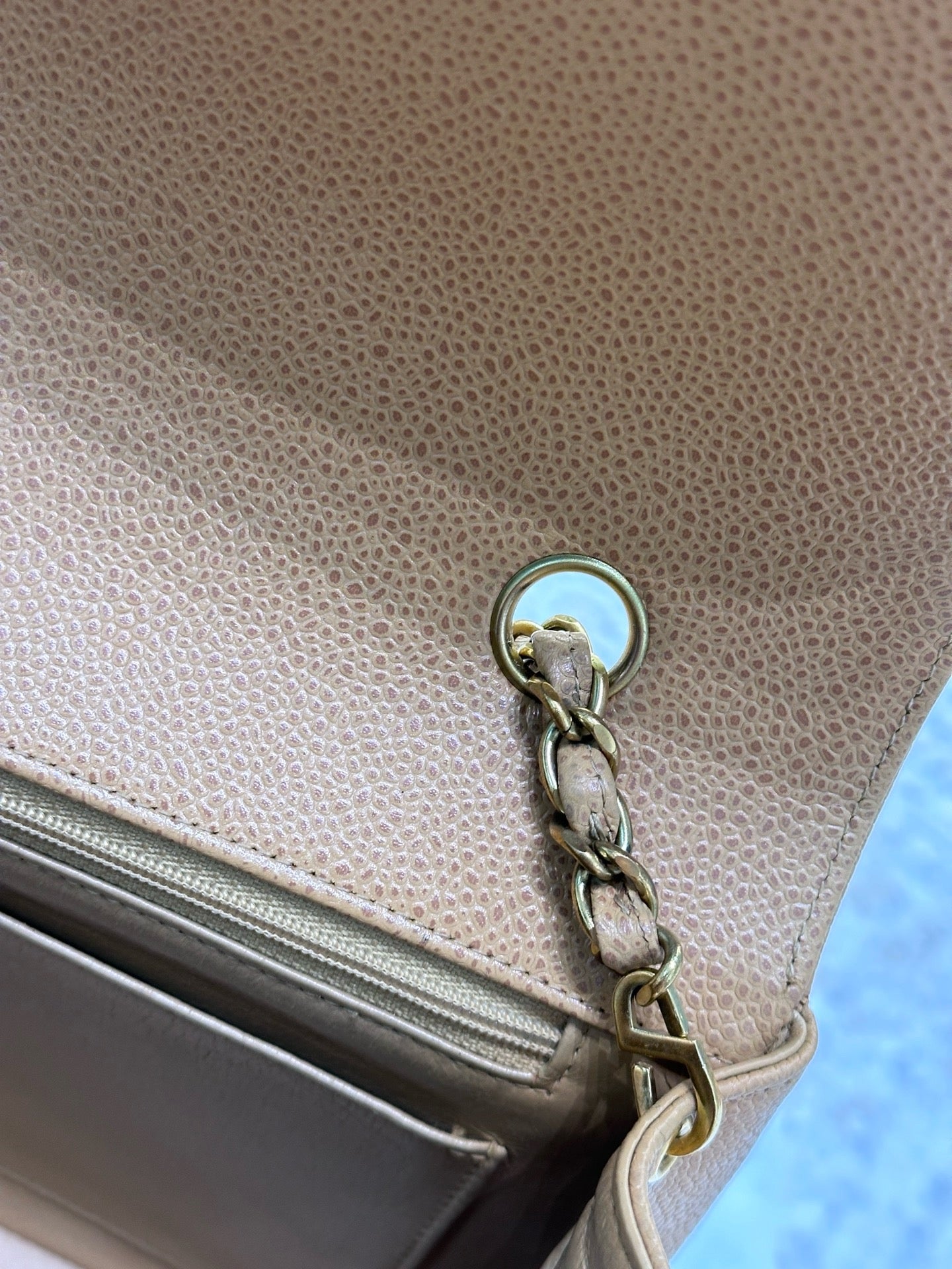 Chanel Vintage Medium Diana Flap Bag Beige Caviar Gold Hardware 29 holo