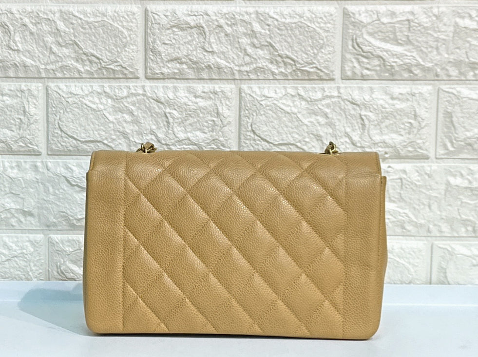 Chanel Medium Vintage Diana Flap Bag Beige Caviar Gold Hardware