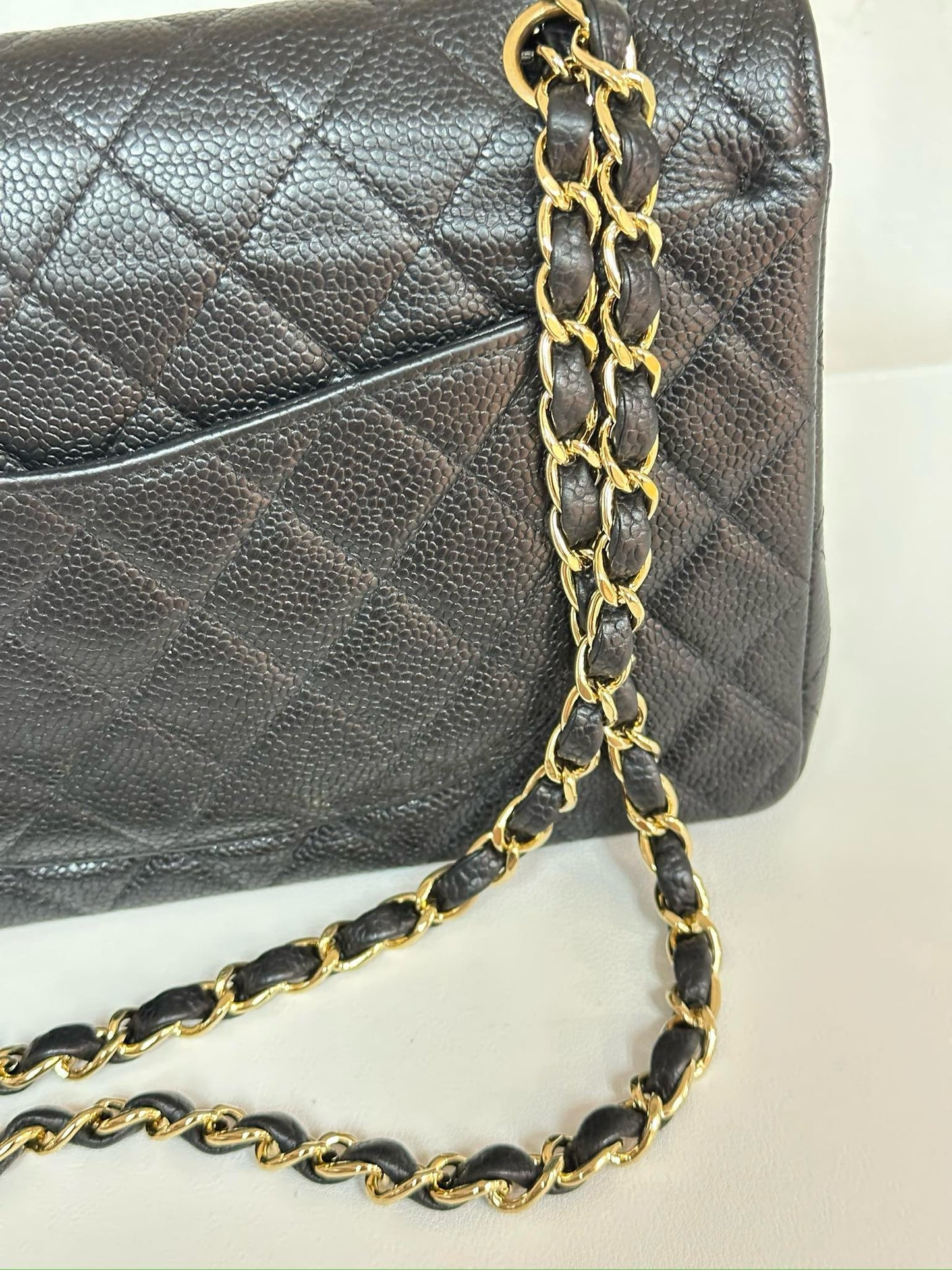 CHANEL Classic Double Flap Medium Shoulder Bag Black Caviar 24k