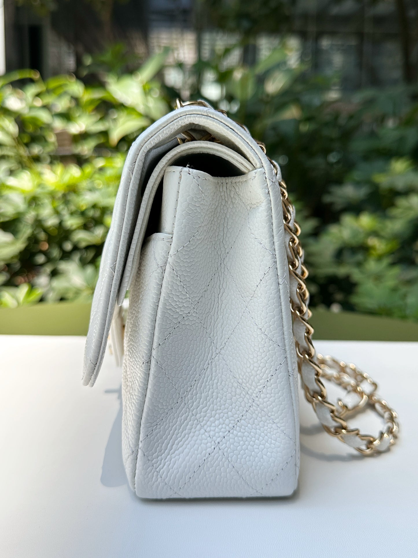 Chanel White Caviar Medium Classic Double Flap Bag 1350 holo