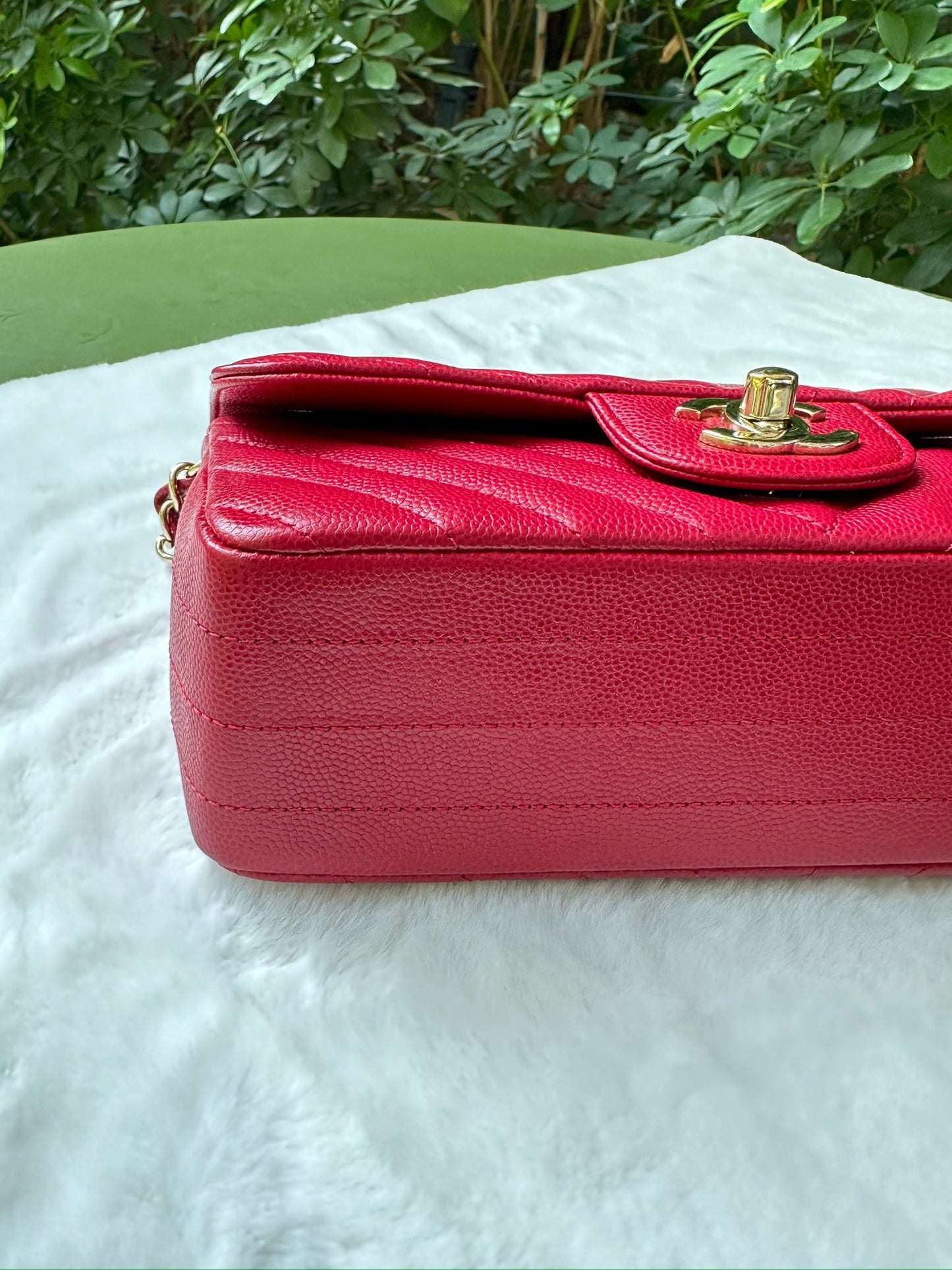 Chanel Mini Rectangle Chevron Red Caviar with GHW