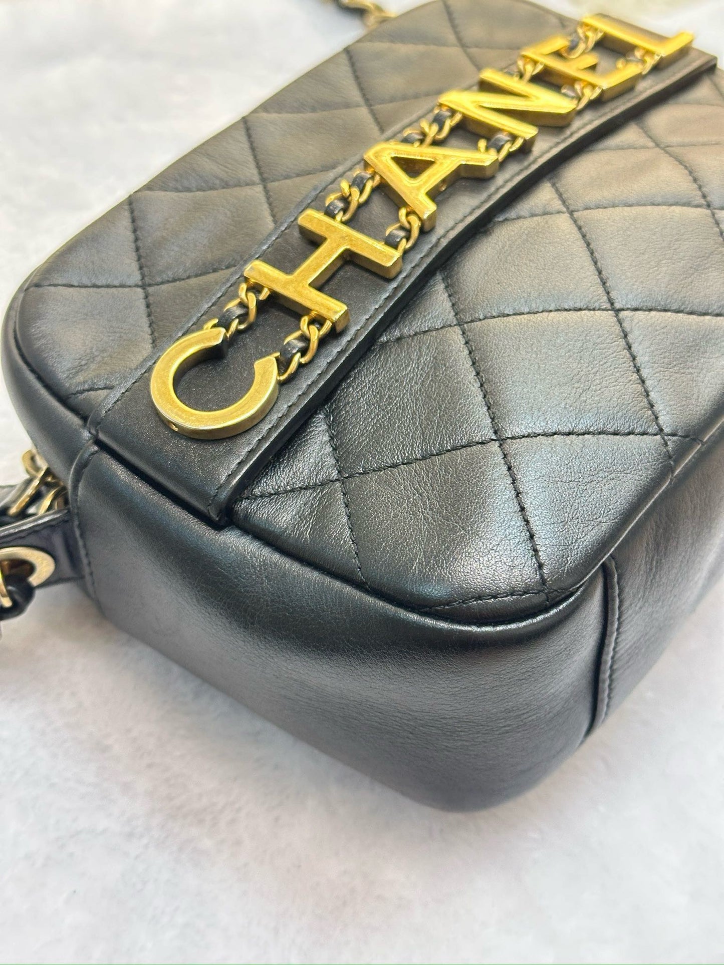 Chanel Calfskin Quilted Enchained Camera Case Bag Black