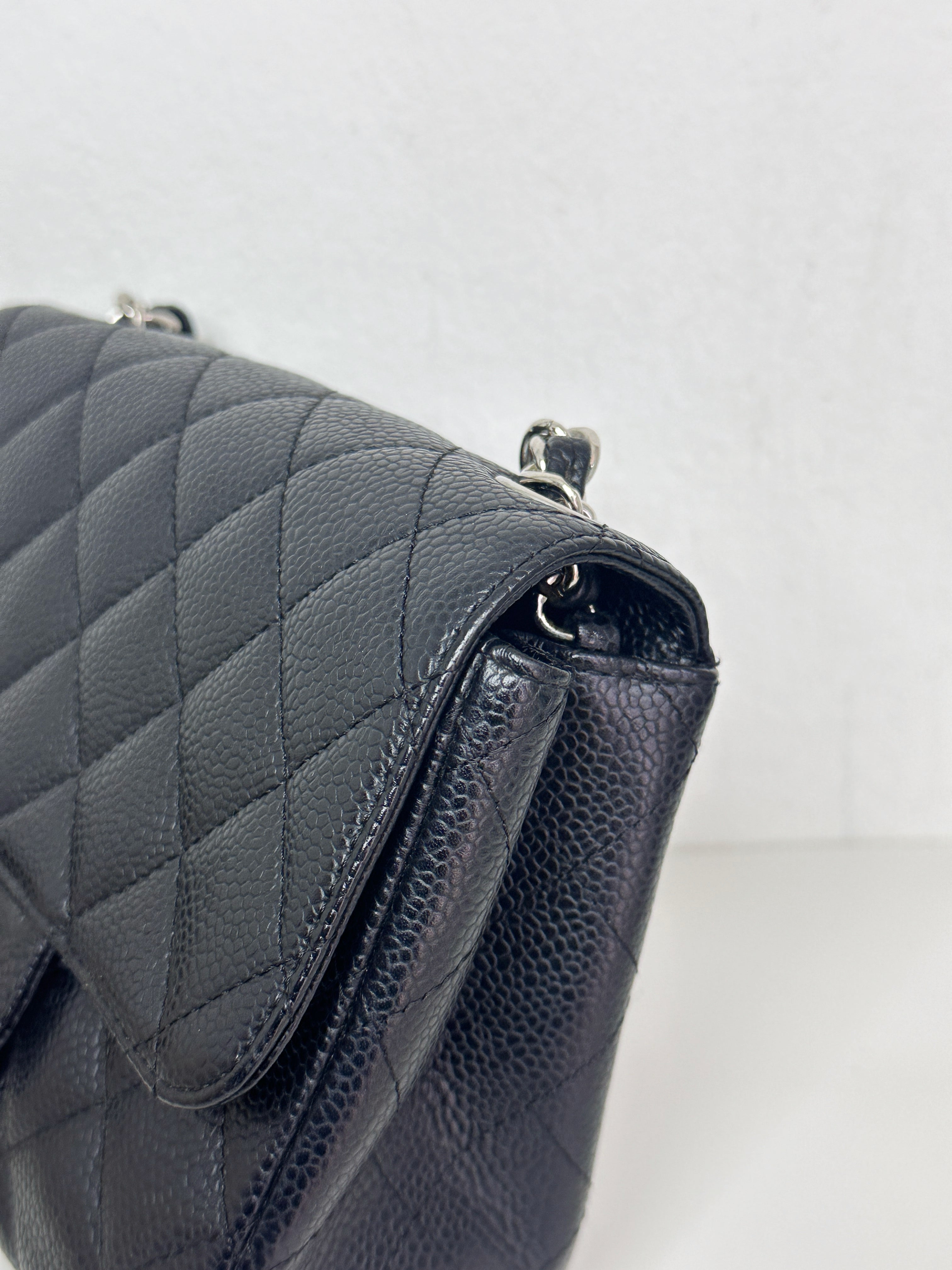 Chanel Mini Square Classic Quilted Caviar Single Flap Bag Black SHW 1184 holo card