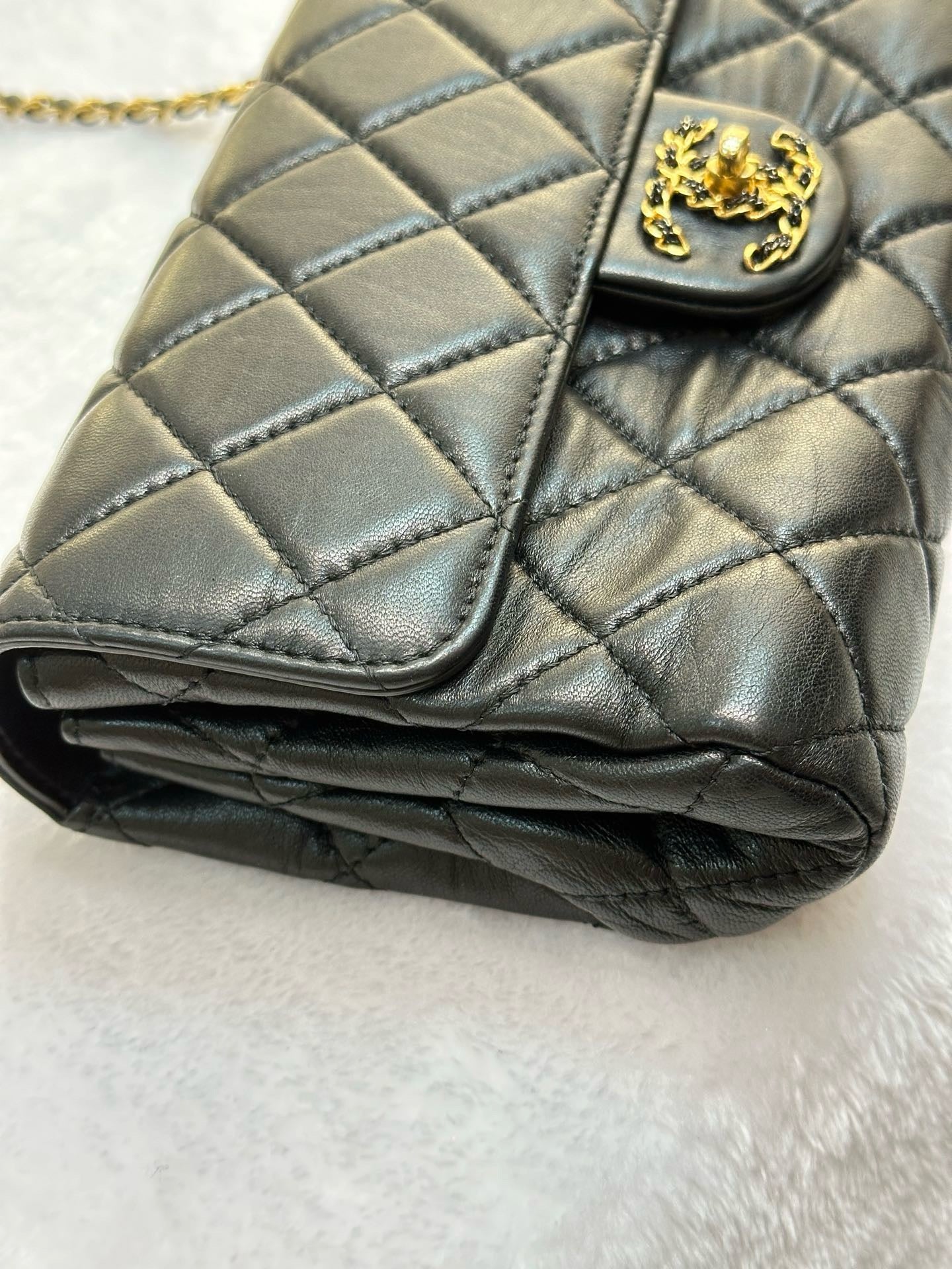 Chanel Small Black Quilted Lambskin Chain Flap GHW