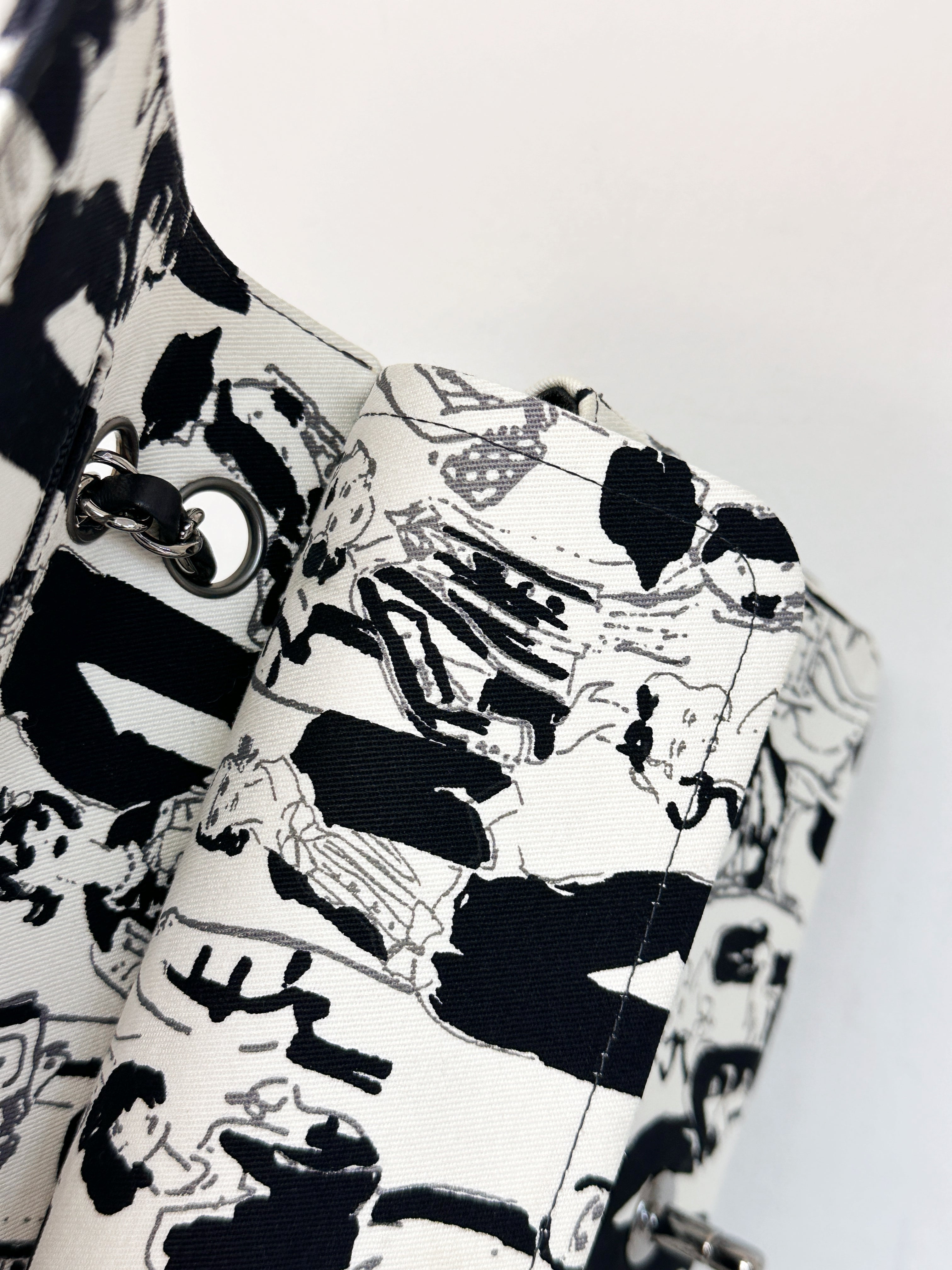 Chanel Canvas Coco Icons Medium Double Flap Bag Black White 827 holo card