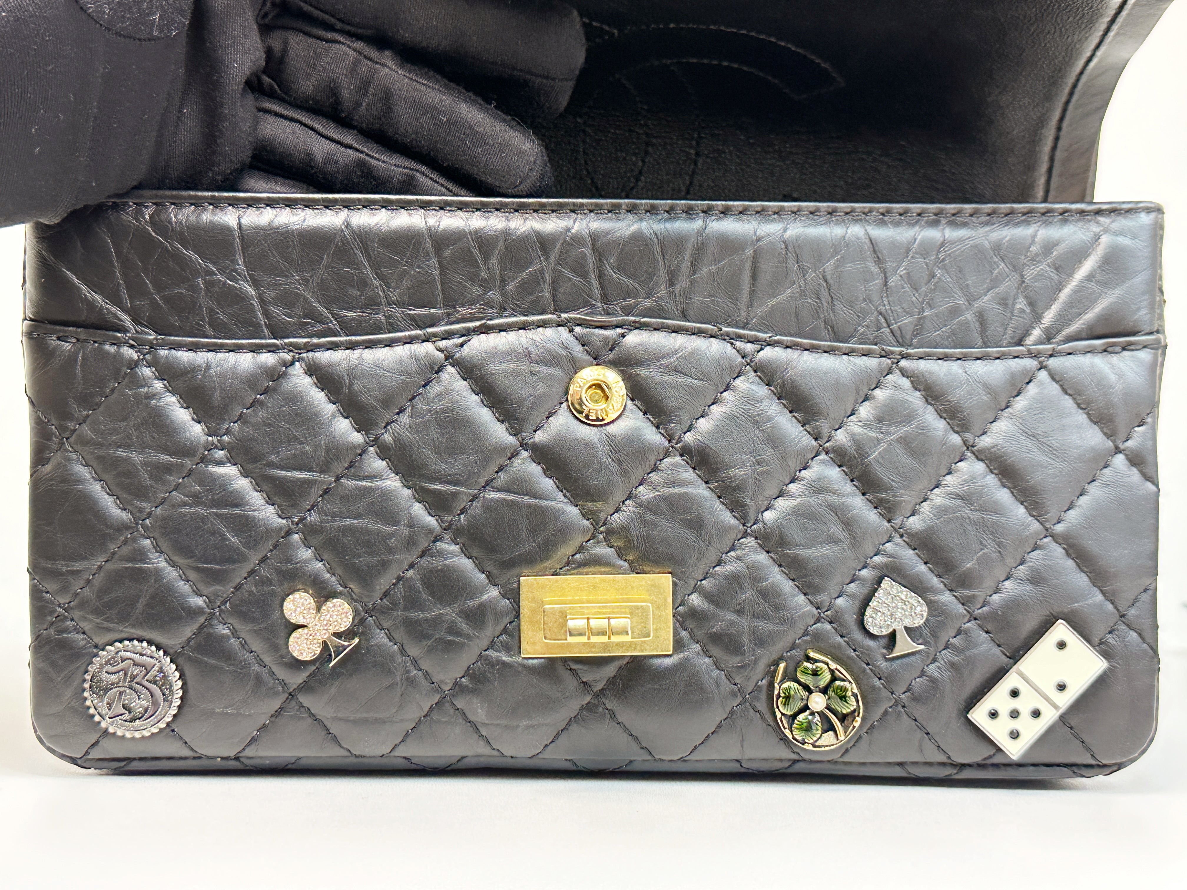 Chanel Small 2.55 Reissue Aged Calfskin Lucky Charms 225 Flap Black GHW