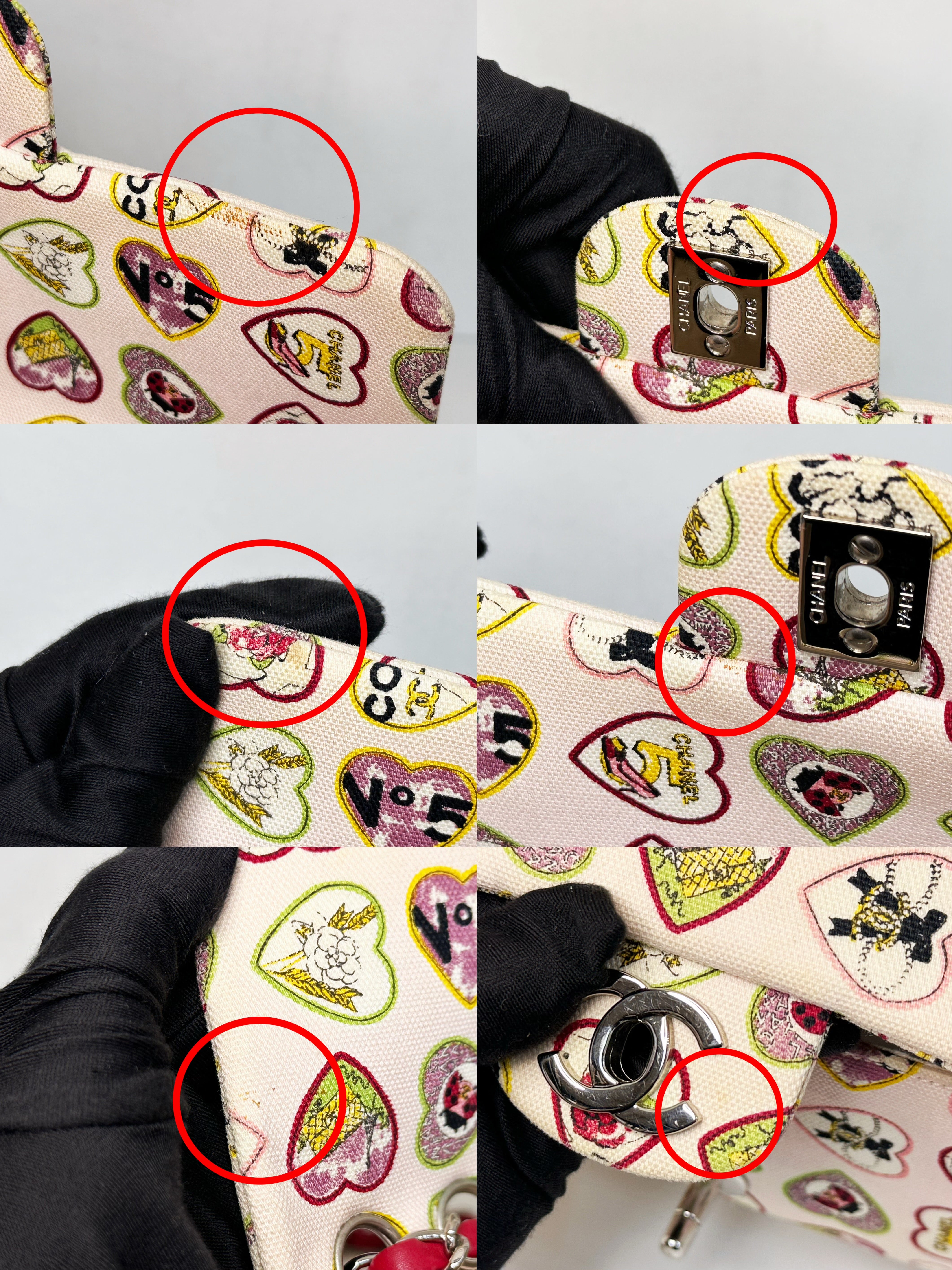 Chanel Valentine Coco Heart Motif Printed Pink Canvas East West Flap Bag 1064 holo