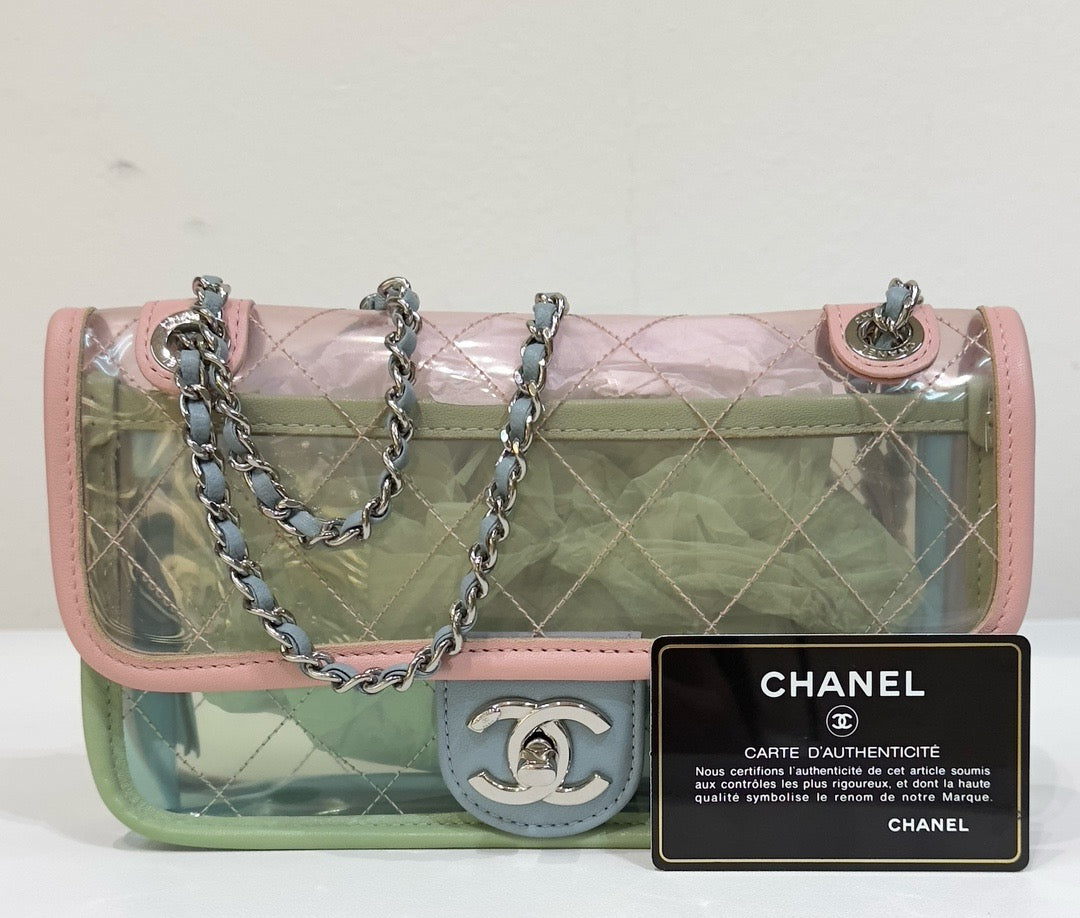 Chanel Mini Coco Splash PVC Flap Bag Pink/Green/Blue SHW 2576 holo card