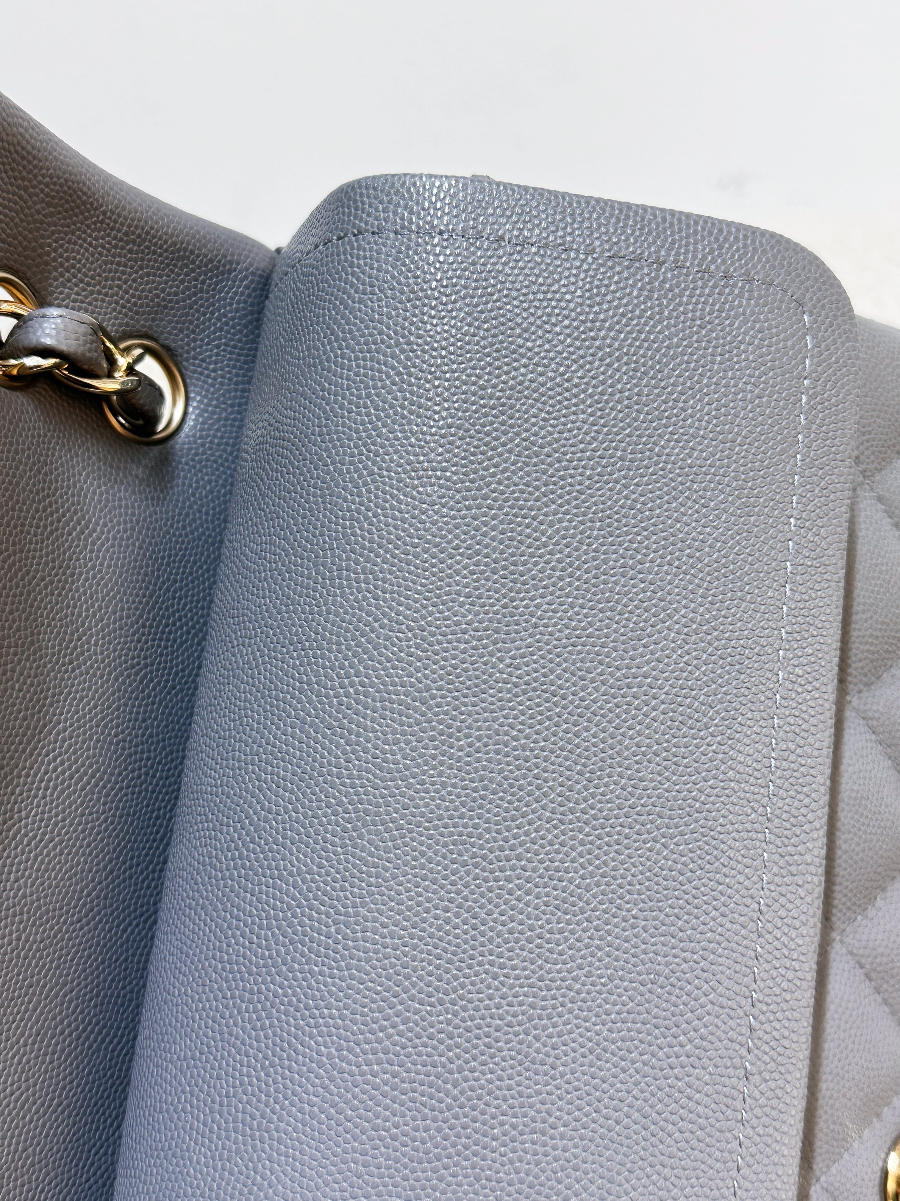 Chanel Jumbo Caviar Classic Quilted Double Flap Bag Light Grey LGHW 2910 holo card