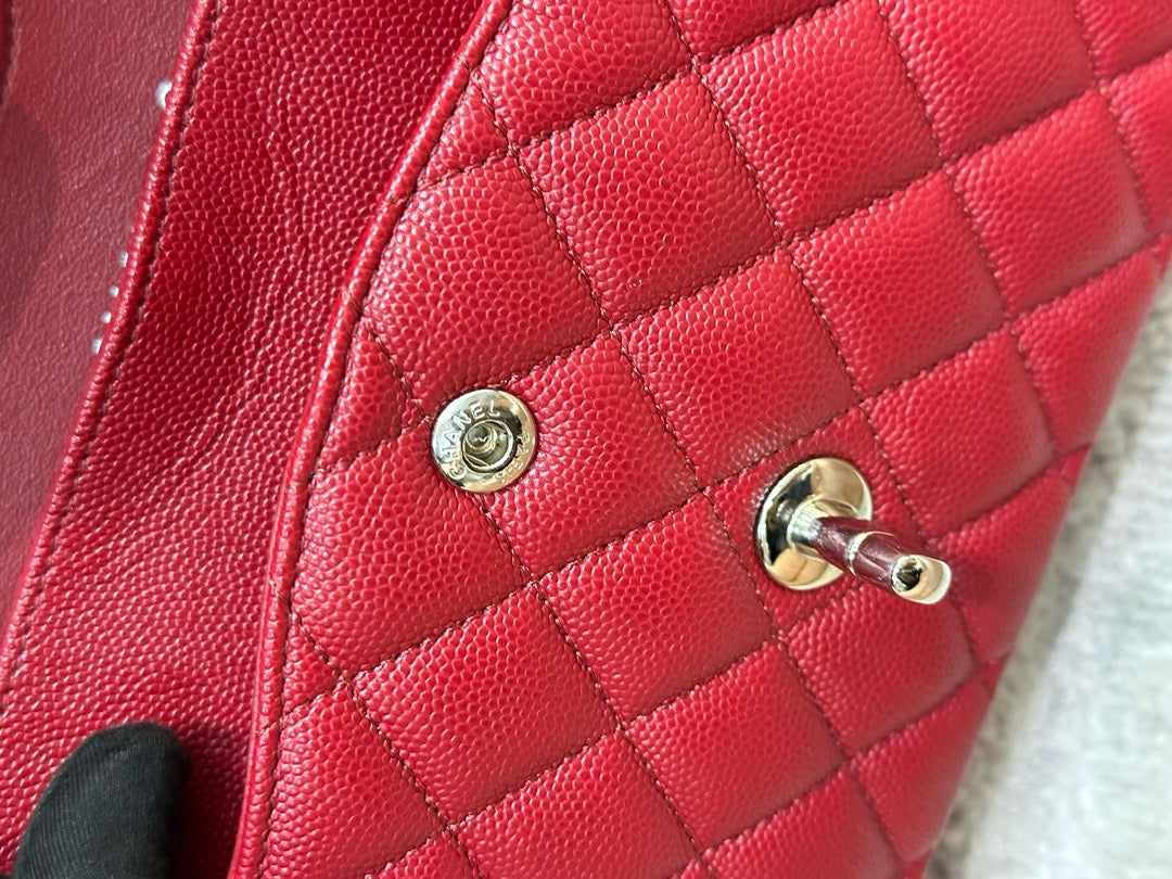 Chanel Medium Caviar Double Flap Red Bag SHW 17B