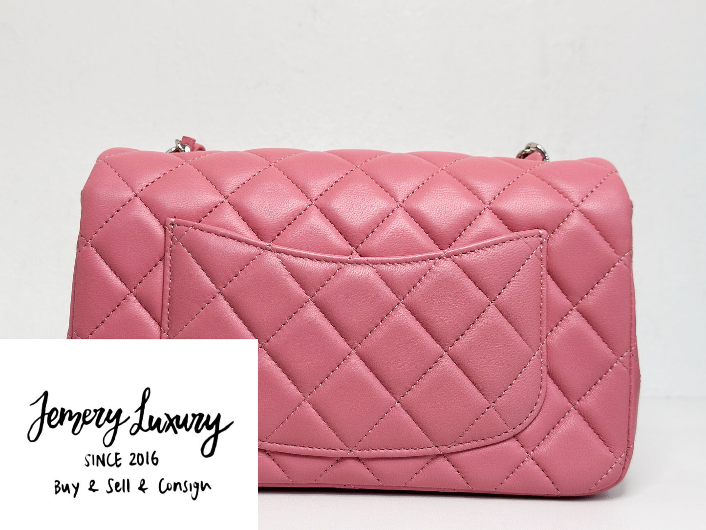 CHANEL Pink Lambskin Quilted Mini Rectangular Flap Bag Pink