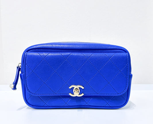 CHANEL Calfskin Casual Trip Waist Bag Blue