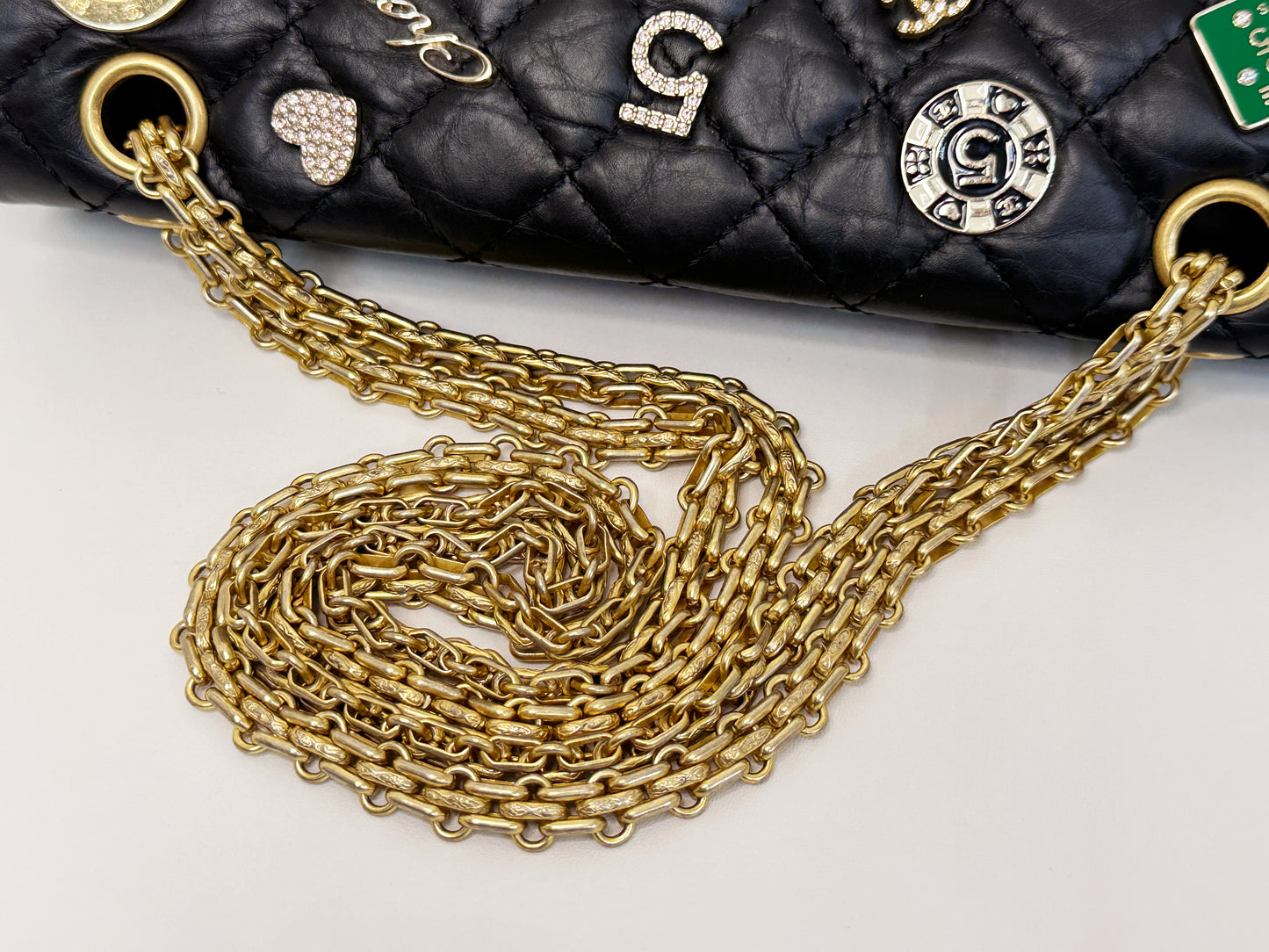 Chanel Small 2.55 Reissue Aged Calfskin Lucky Charms 225 Flap Black GHW