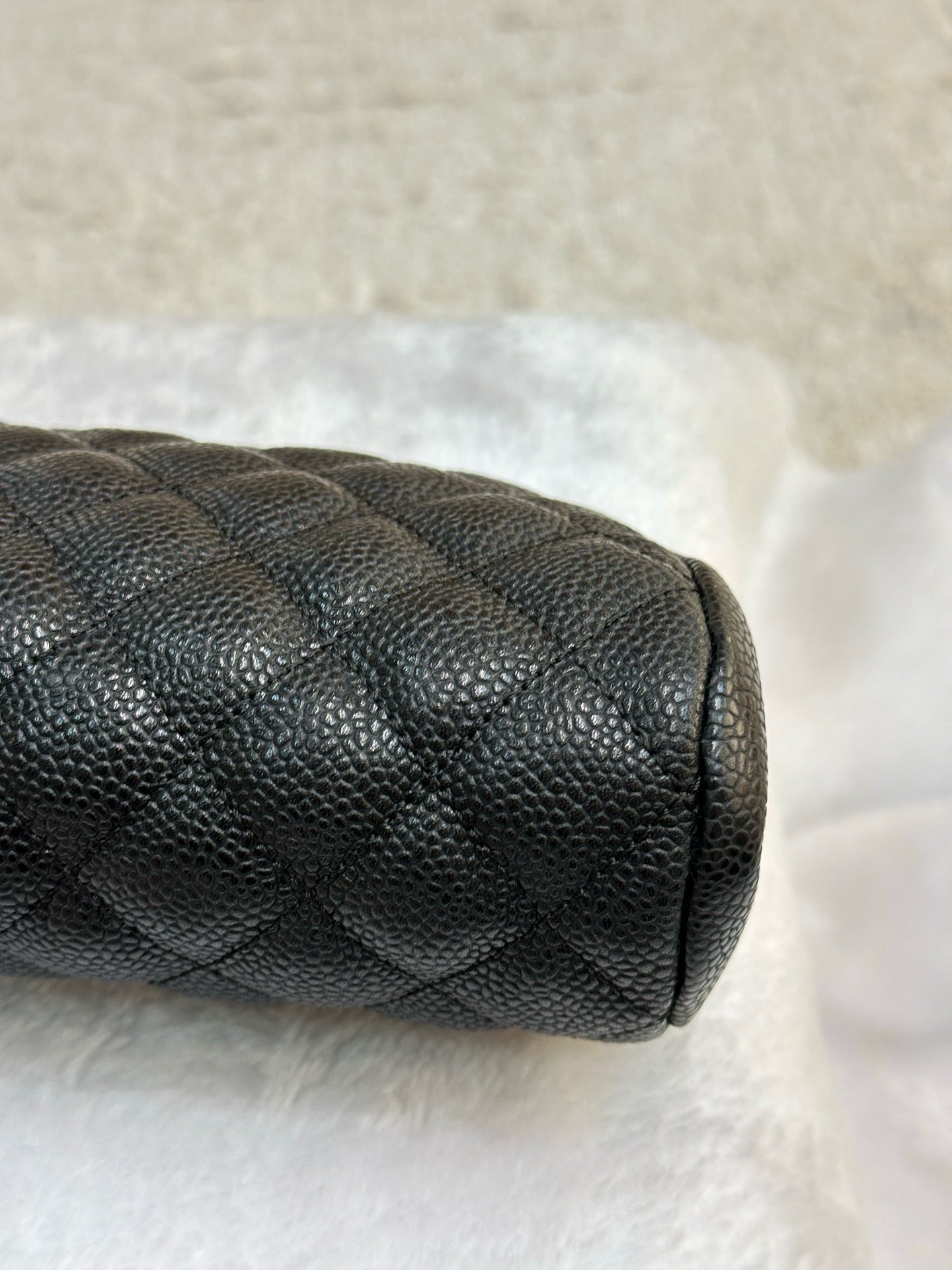 Chanel Quilted Timeless Kisslock Clutch Black Caviar SHW 1228 holo card