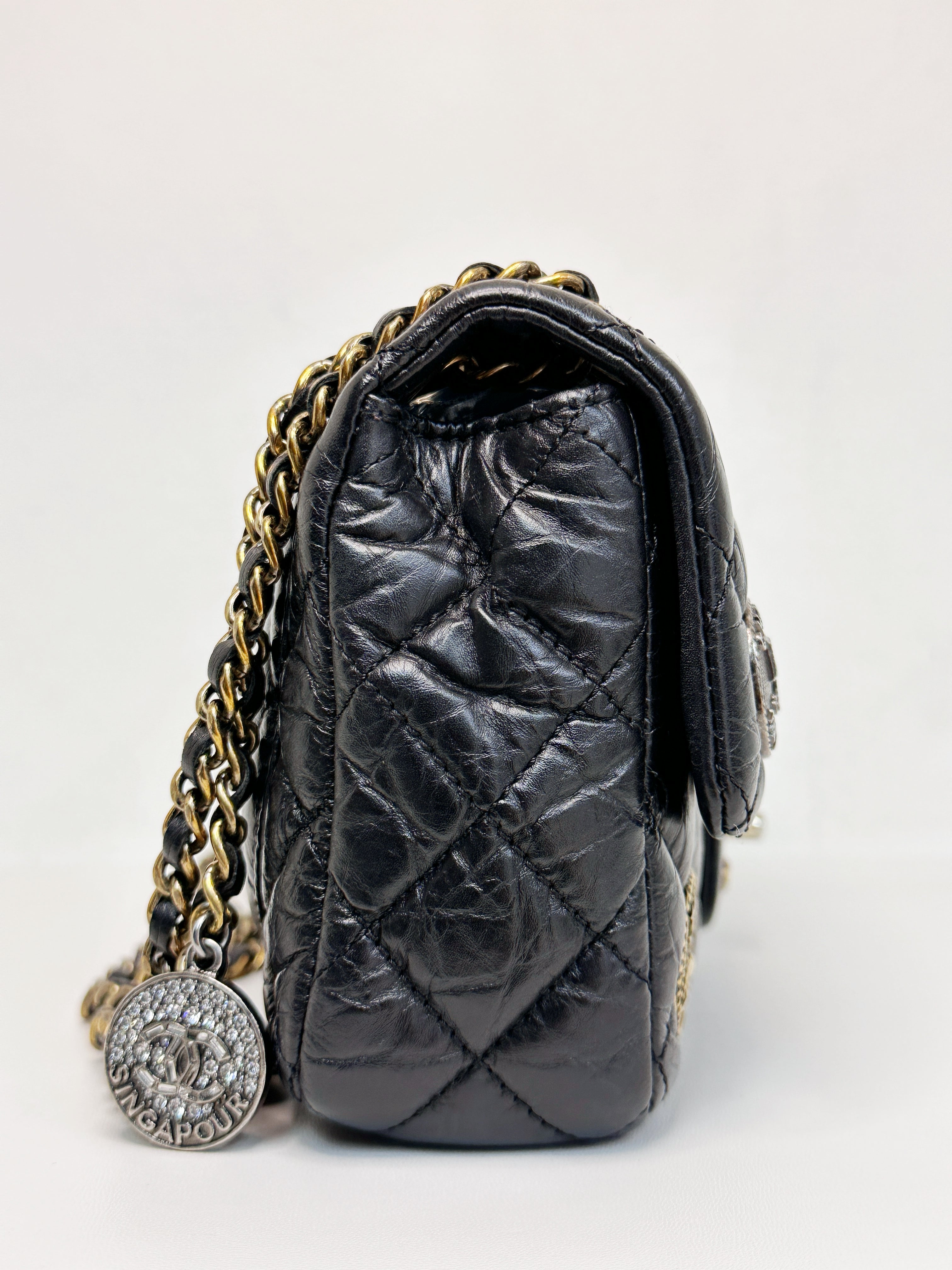 Chanel Mini Limited Edition Aged Calfskin Quilted Medallion Flap Black GHW 206 holo card